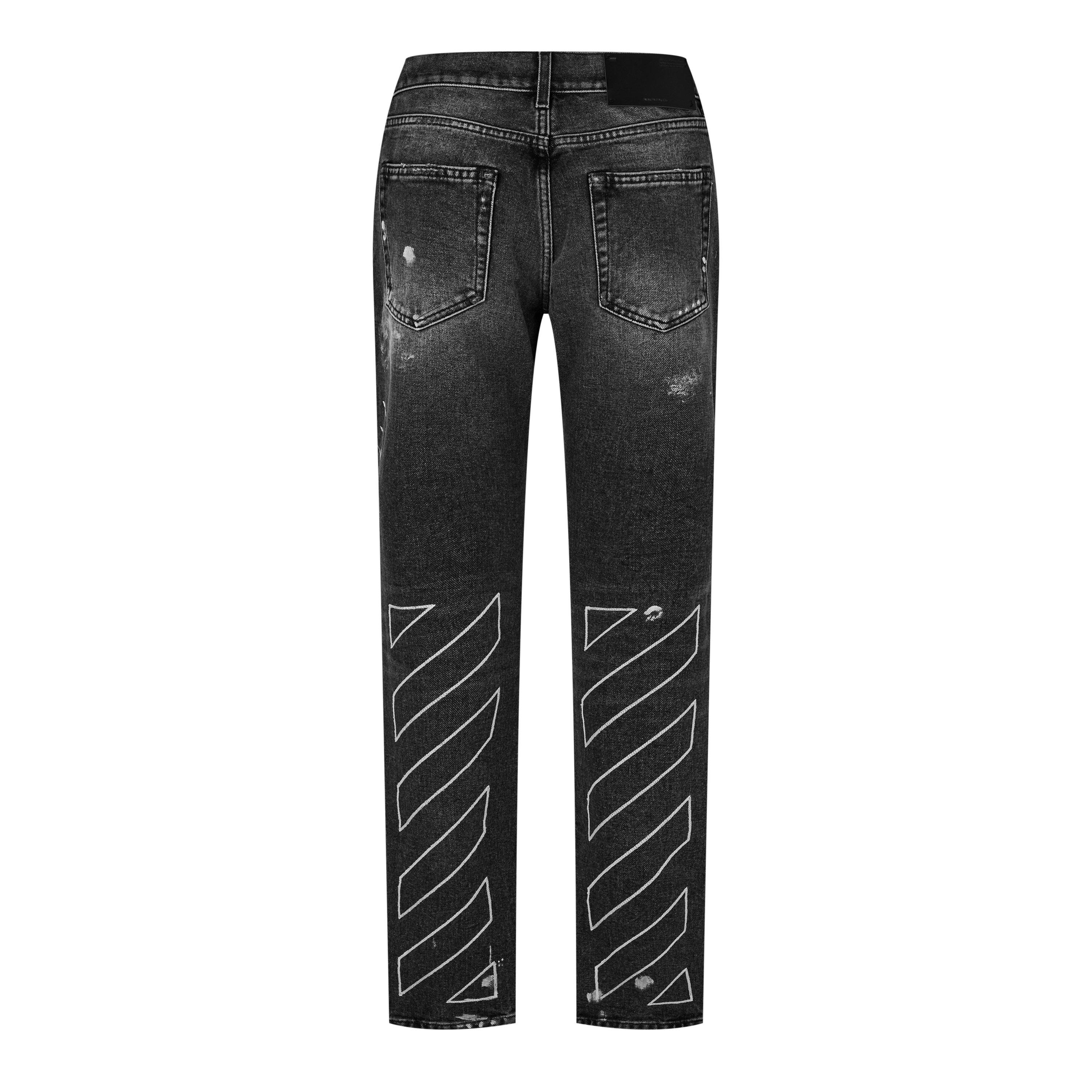 GREY - Off White - Men's Diag Pant with Iconic Stripes Jeans - 2