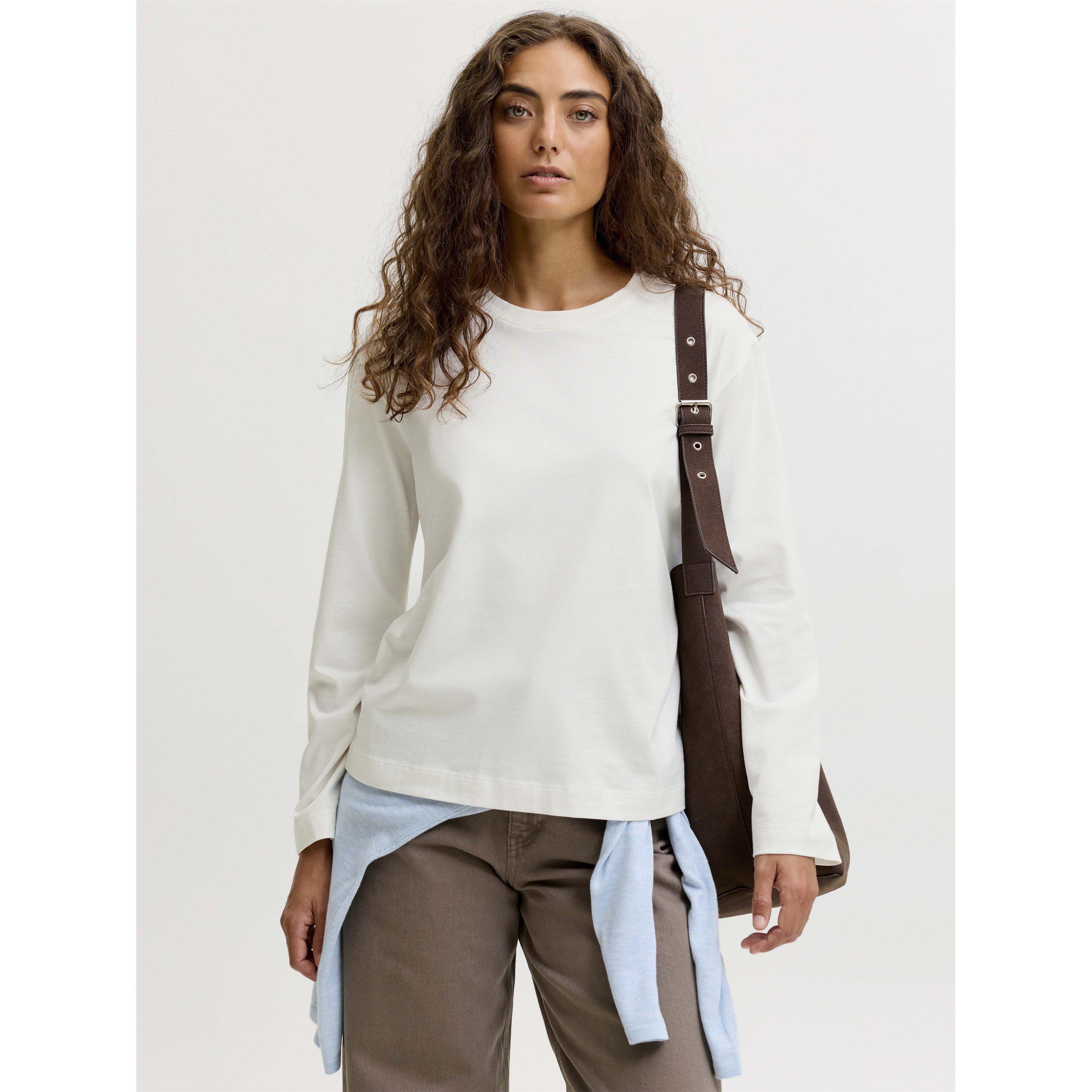 Cloud Dancer - JJXX - Women's Sophia Boxy Cotton Oversized-Fit Long-Sleeve T-Shirt - 3