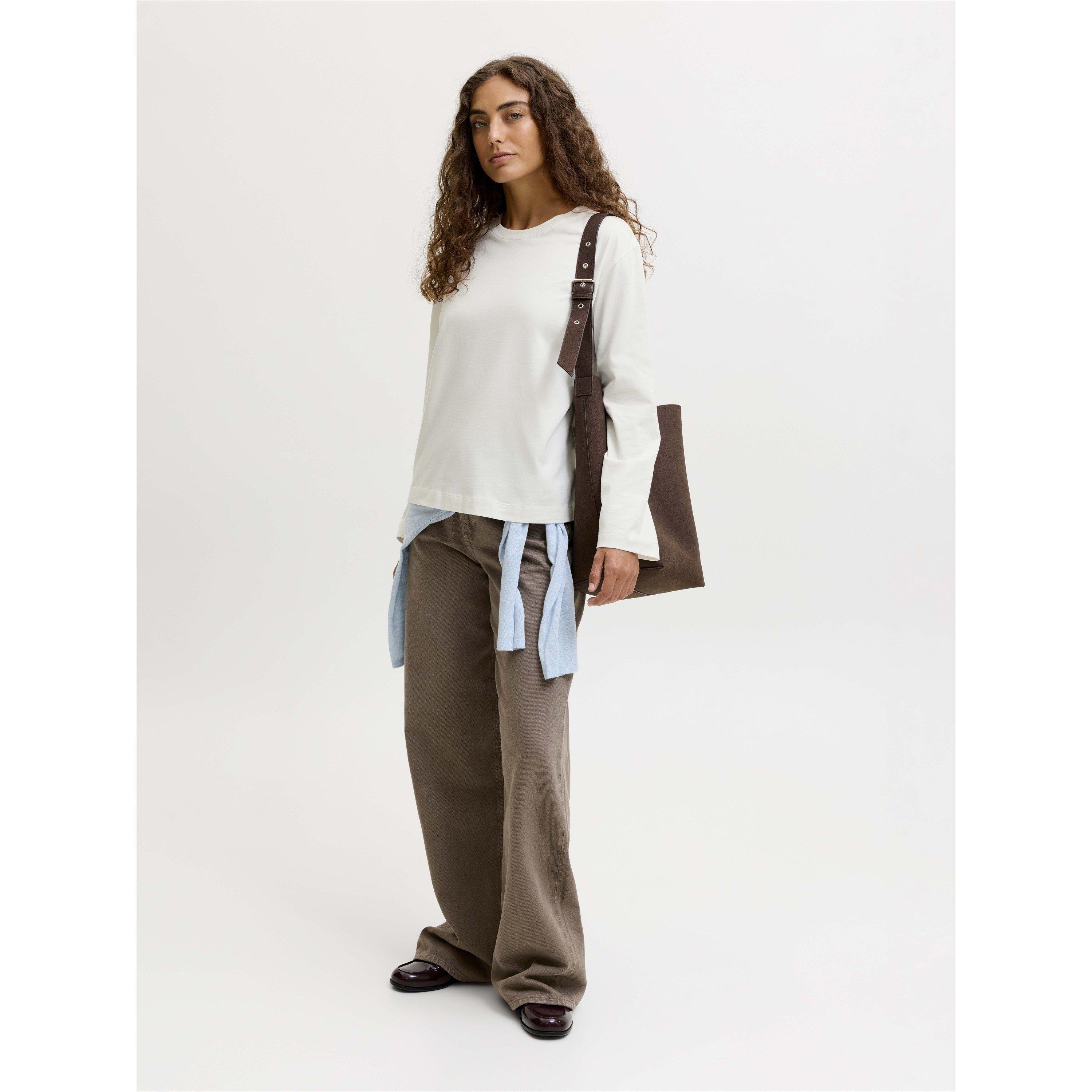 Cloud Dancer - JJXX - Women's Sophia Boxy Cotton Oversized-Fit Long-Sleeve T-Shirt - 6