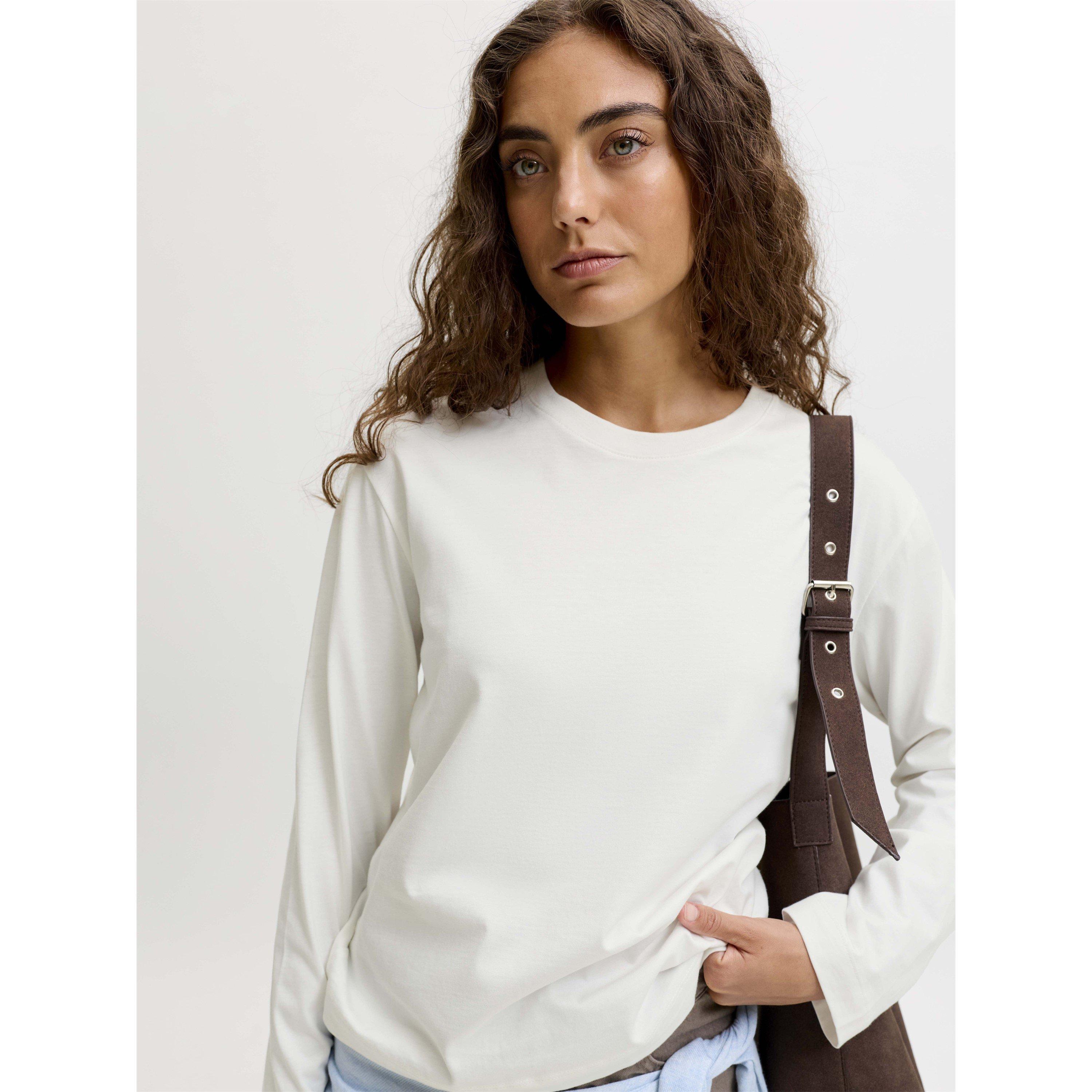 Cloud Dancer - JJXX - Women's Sophia Boxy Cotton Oversized-Fit Long-Sleeve T-Shirt - 8