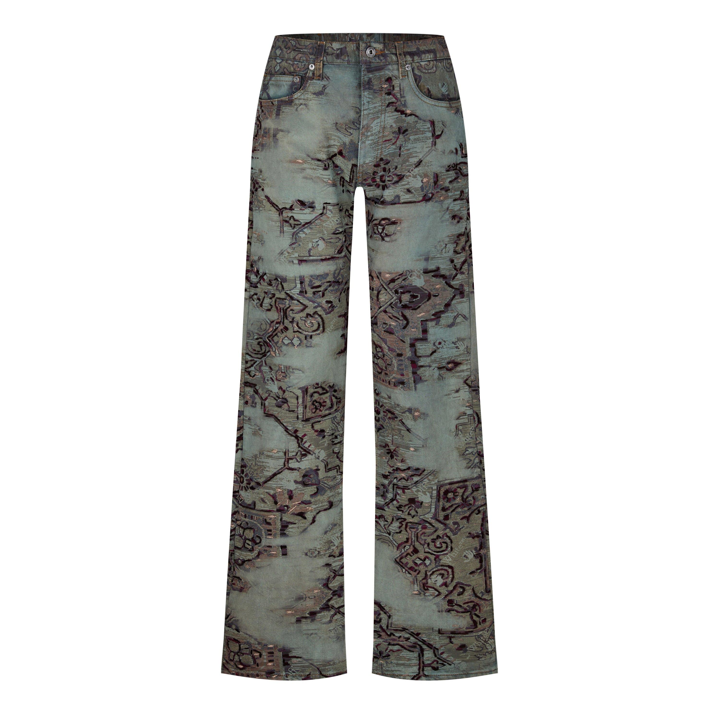 Multicolor - Off White - Men's Tapestry Faded Print Jeans - 1