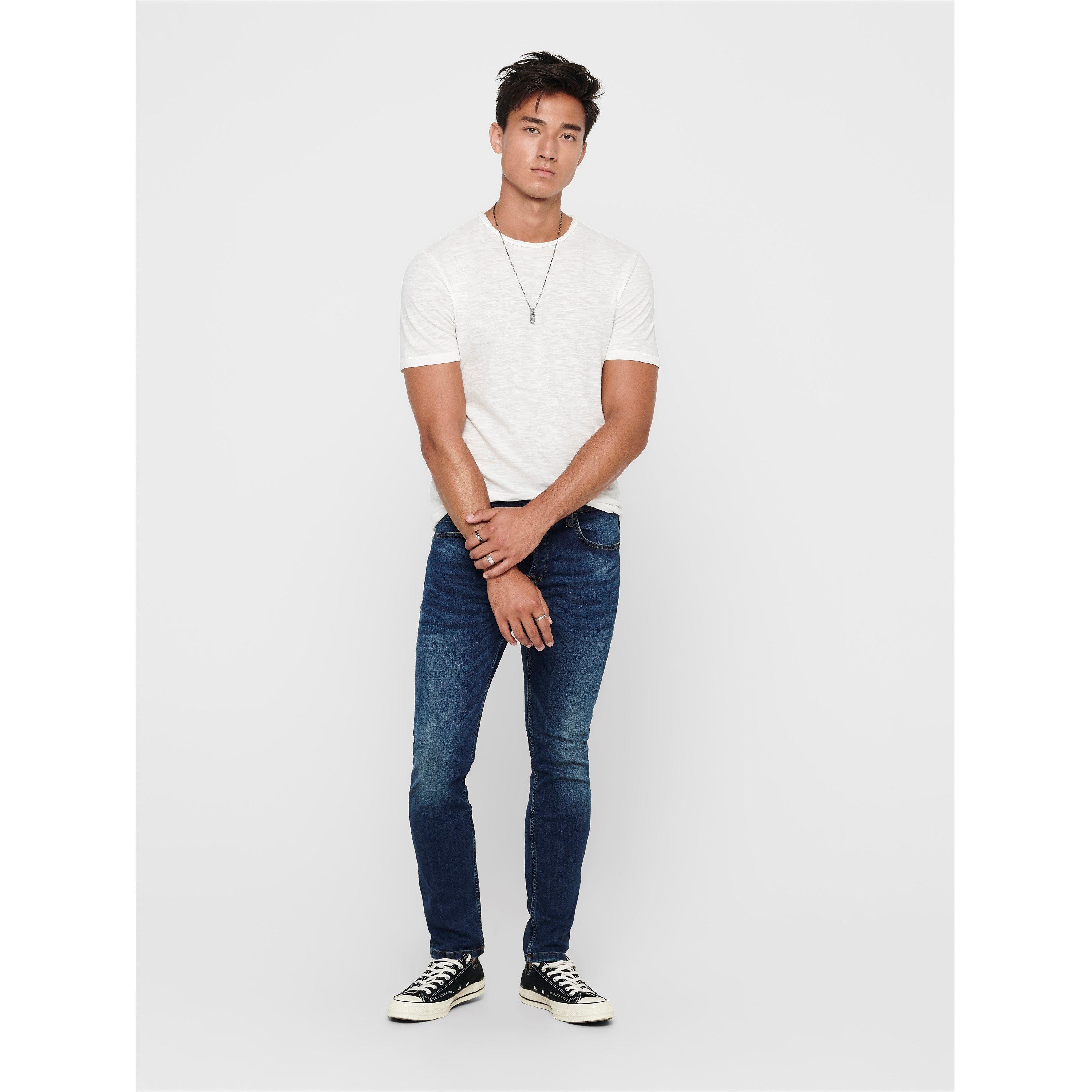 Mid Blue Denim - Only and Sons - Skinny Tapered Jeans - 2