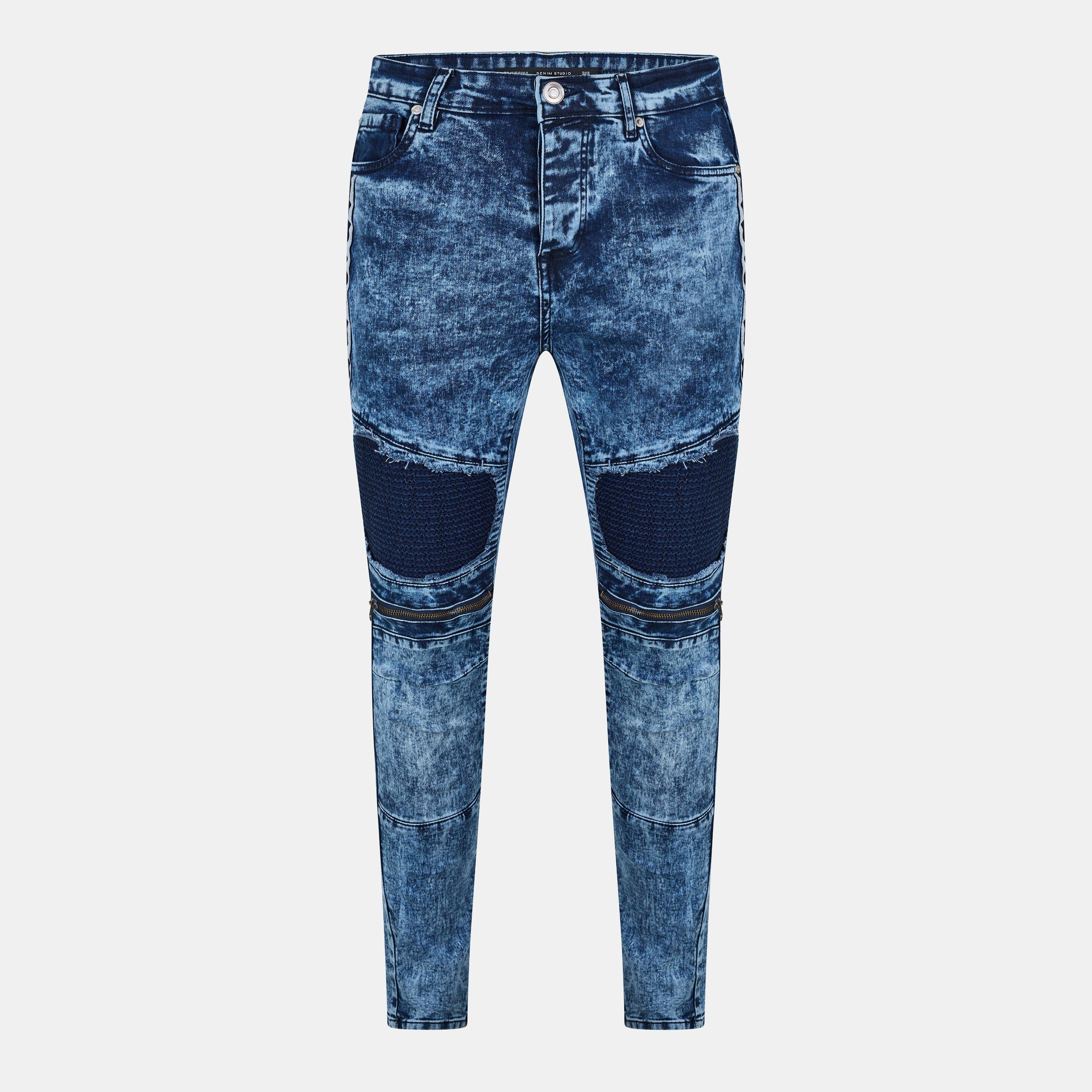 Dark Blue Wash - Brave Soul - Dark Blue Wash Biker Jean with Panel Details - 1