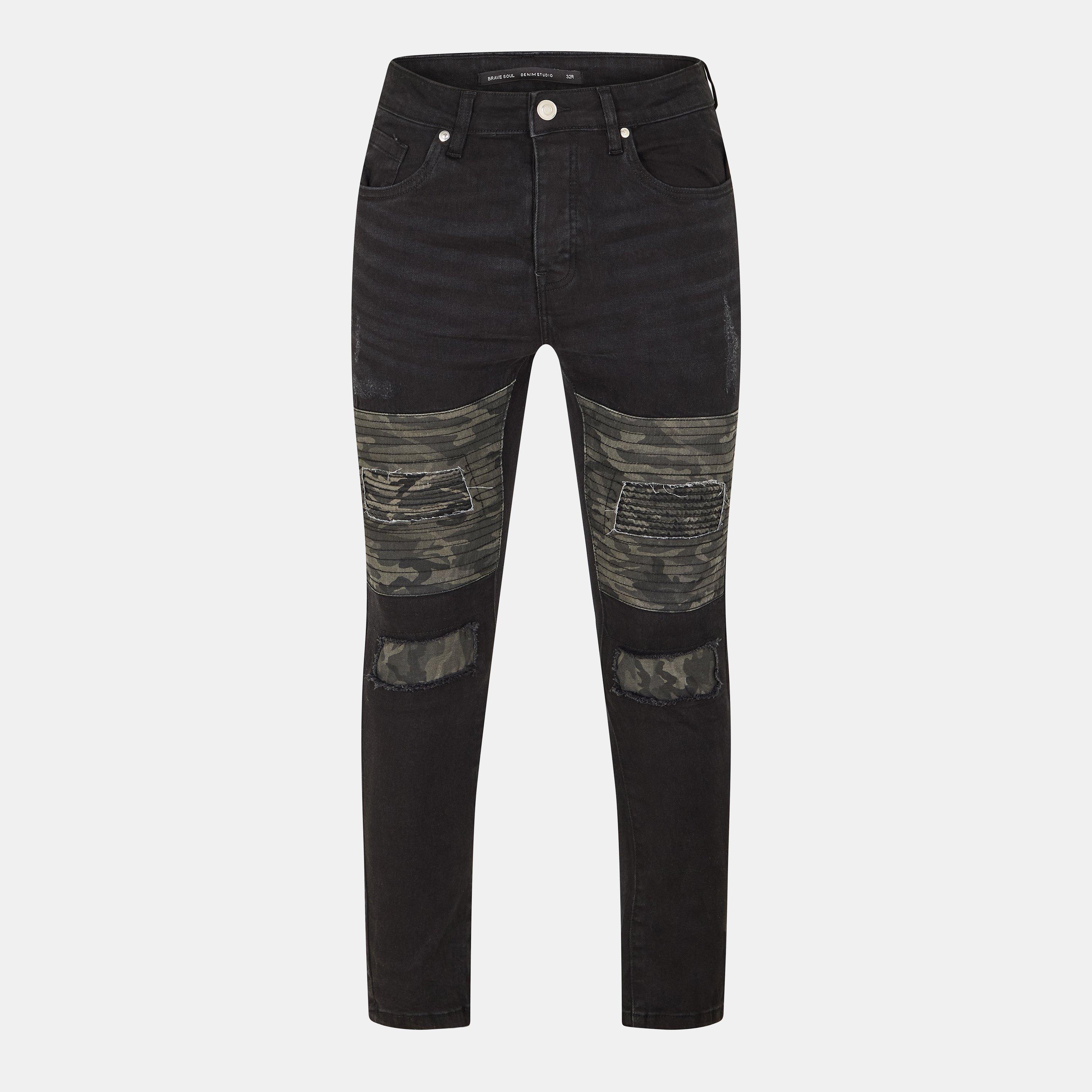 Charcoal Wash - Brave Soul - Mens Charcoal Wash Biker Jean with Cut Out Knee Details - 1