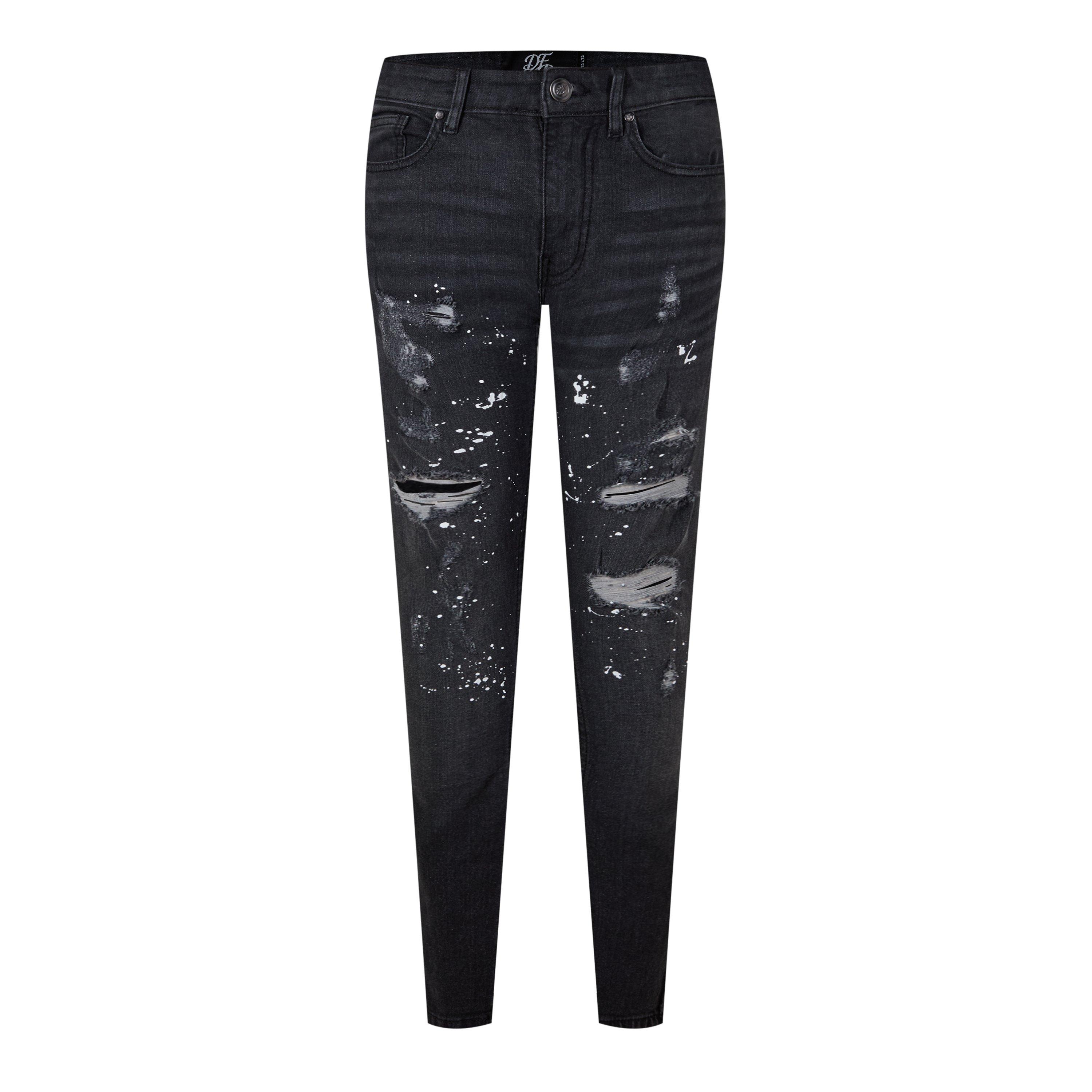 DFND London London Splat Ripped Denim Jeans Mens