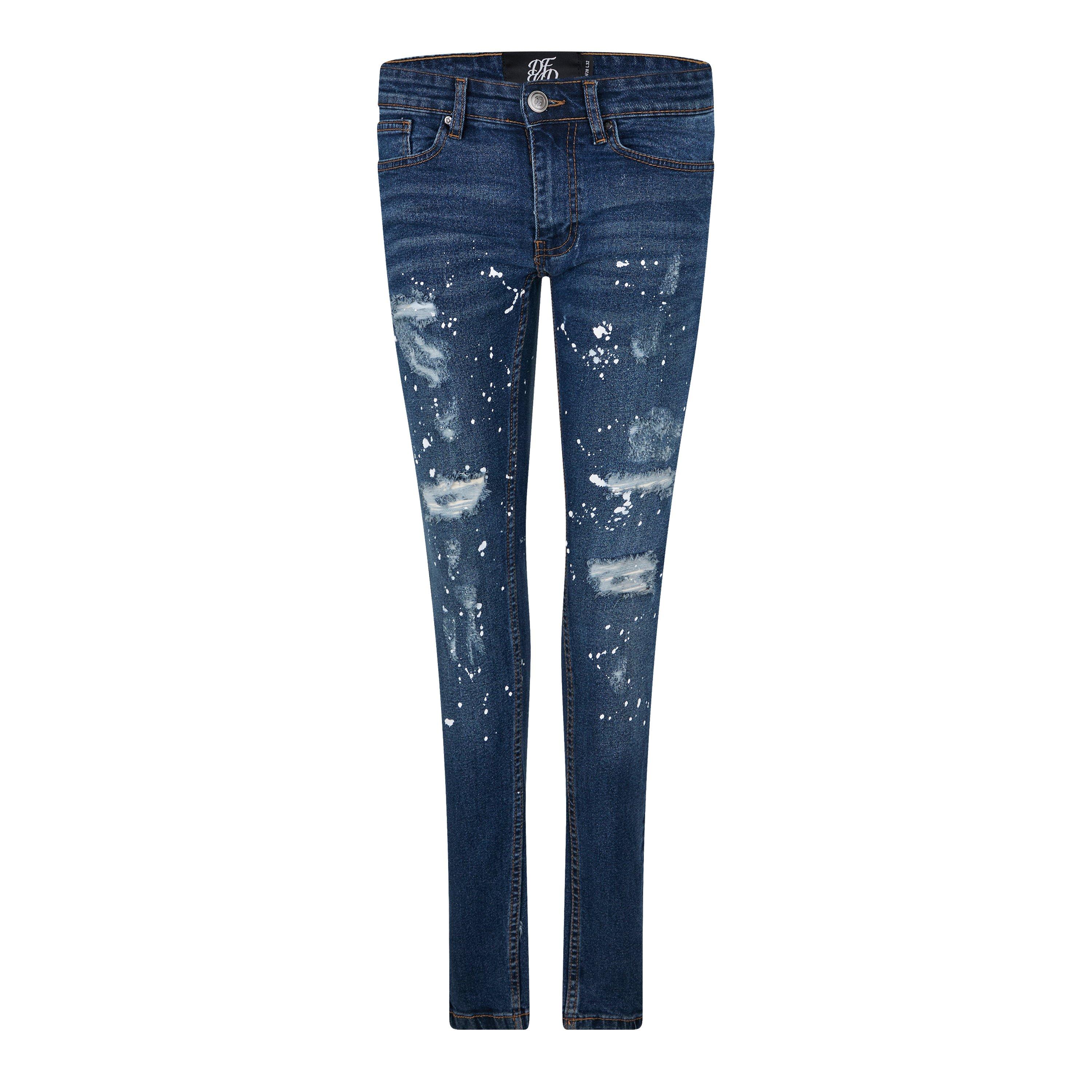 Indigo Wash - DFND London - Splat Ripped Denim Jeans Mens - 1