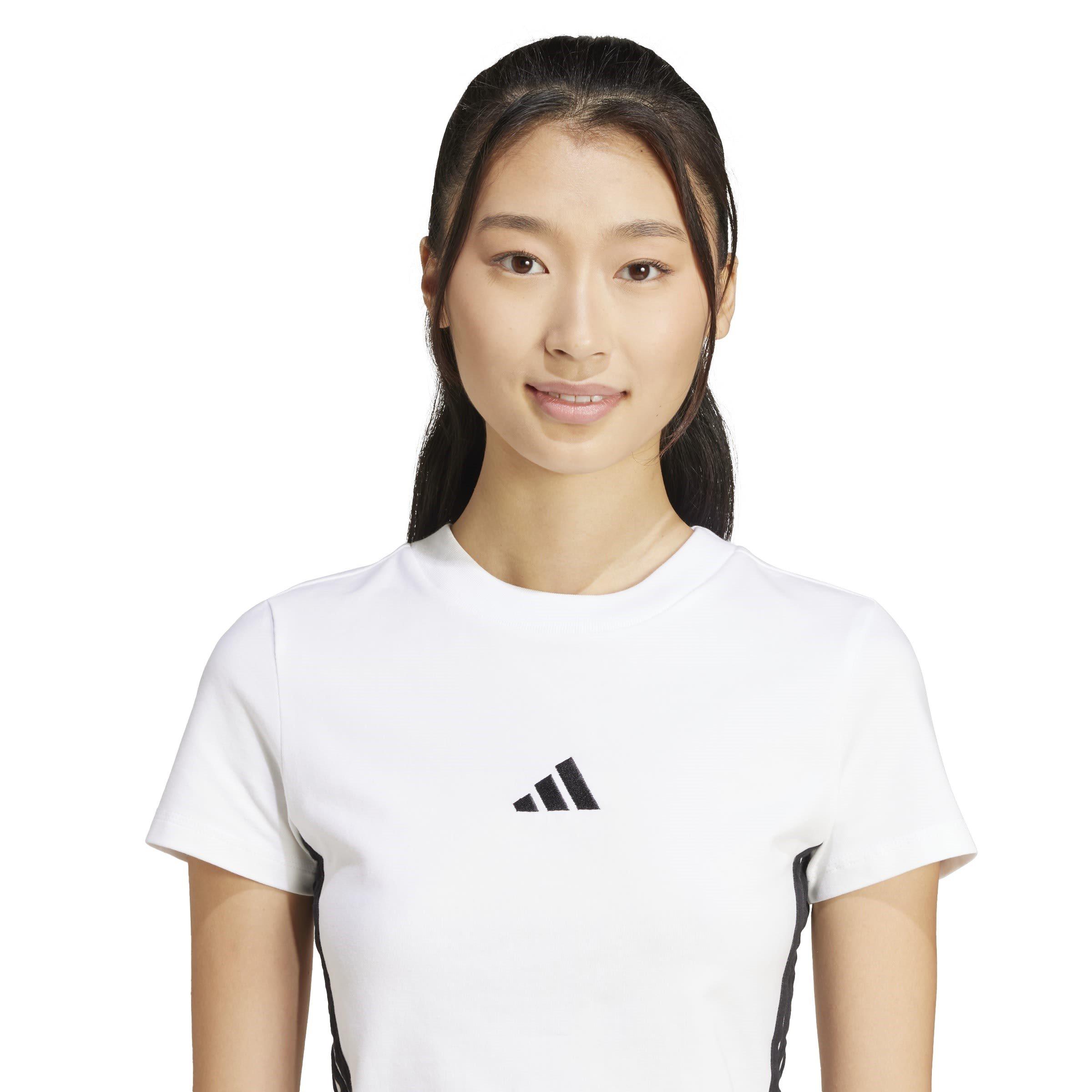 White/Black - adidas - Essentials 3-Stripes Womens Slim Baby T-Shirt - 4