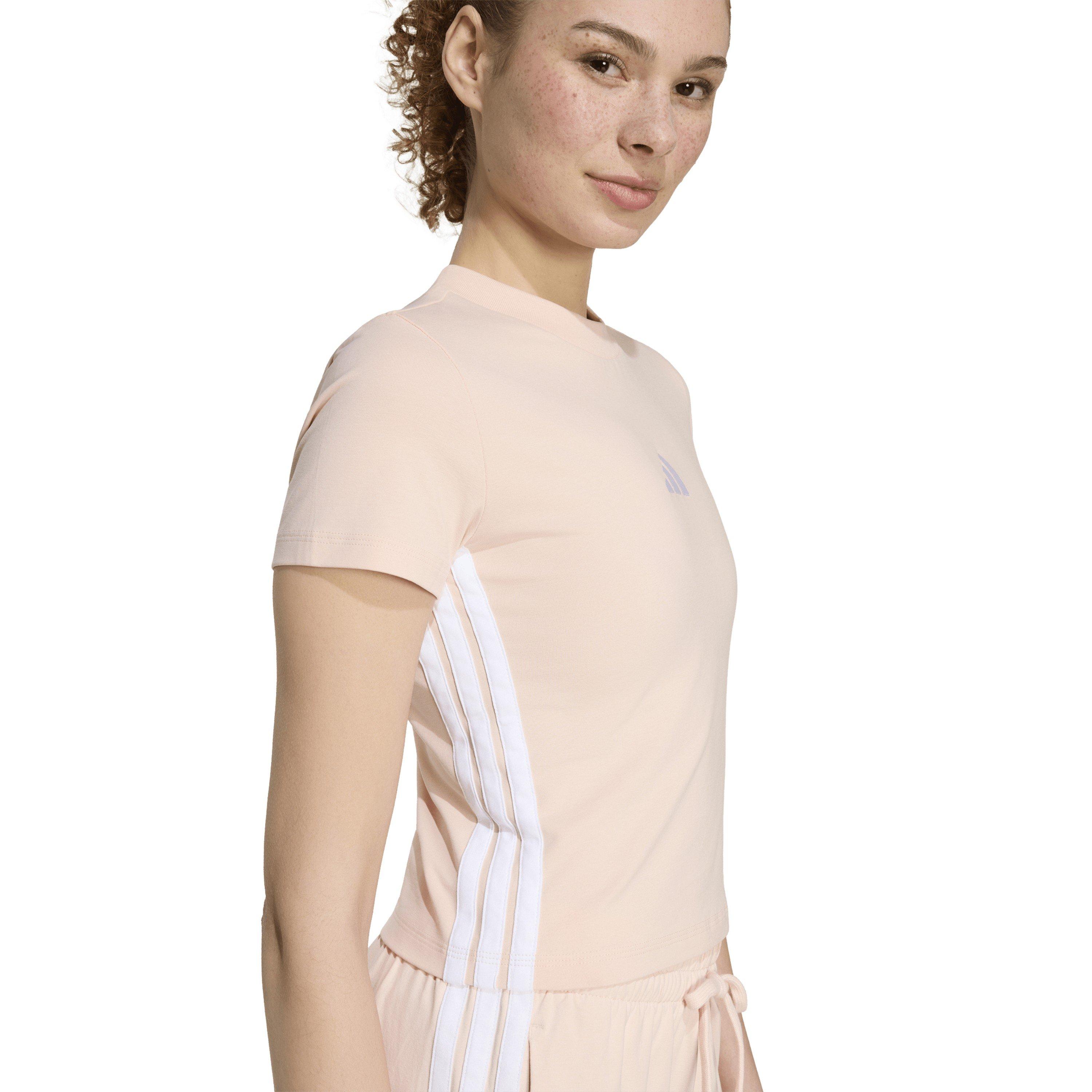 Blush Pink/Wht - adidas - Essentials 3-Stripes Womens Slim Baby T-Shirt - 5