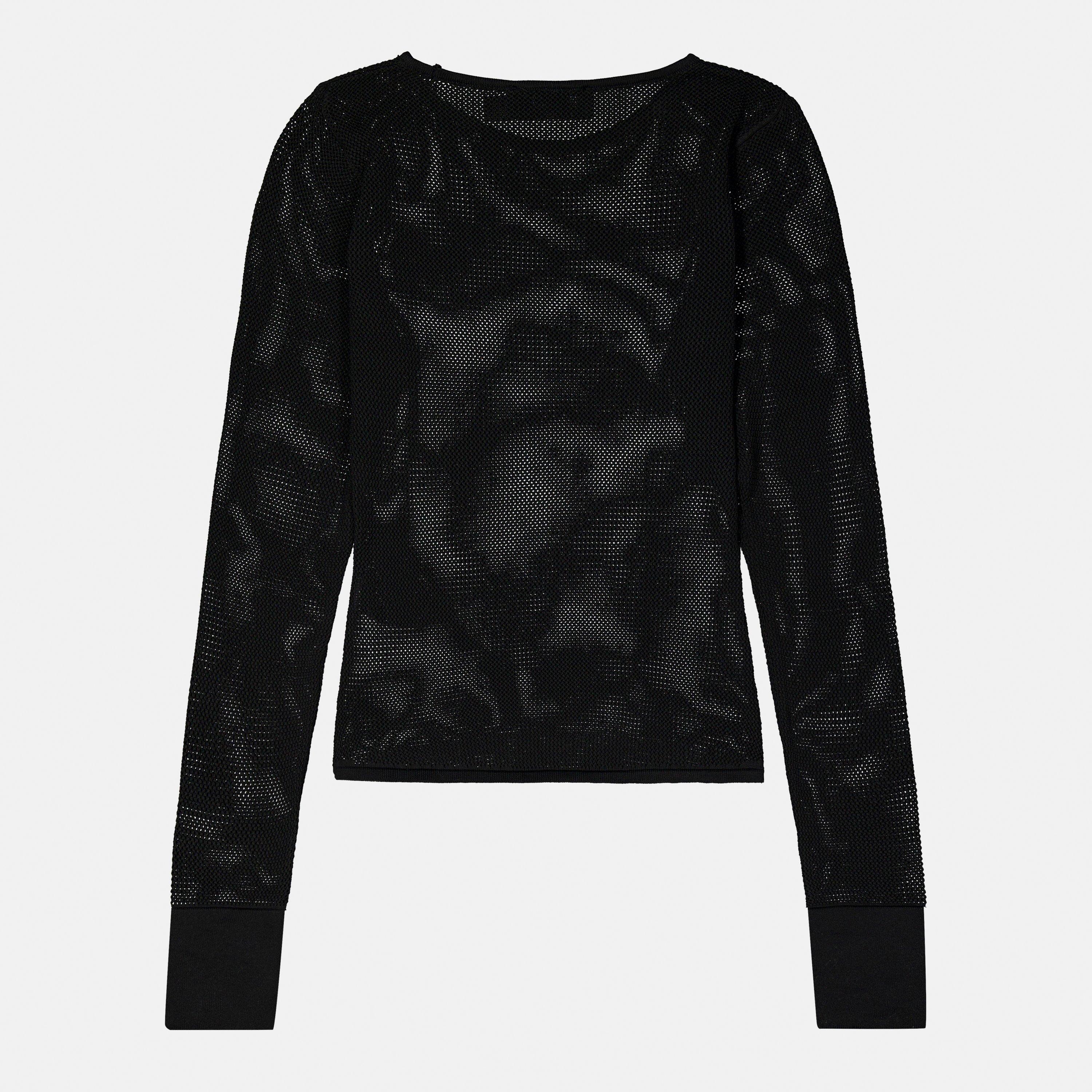 Black - Missy Empire - Sheer Knit Flare Cuff Top Womens - 2