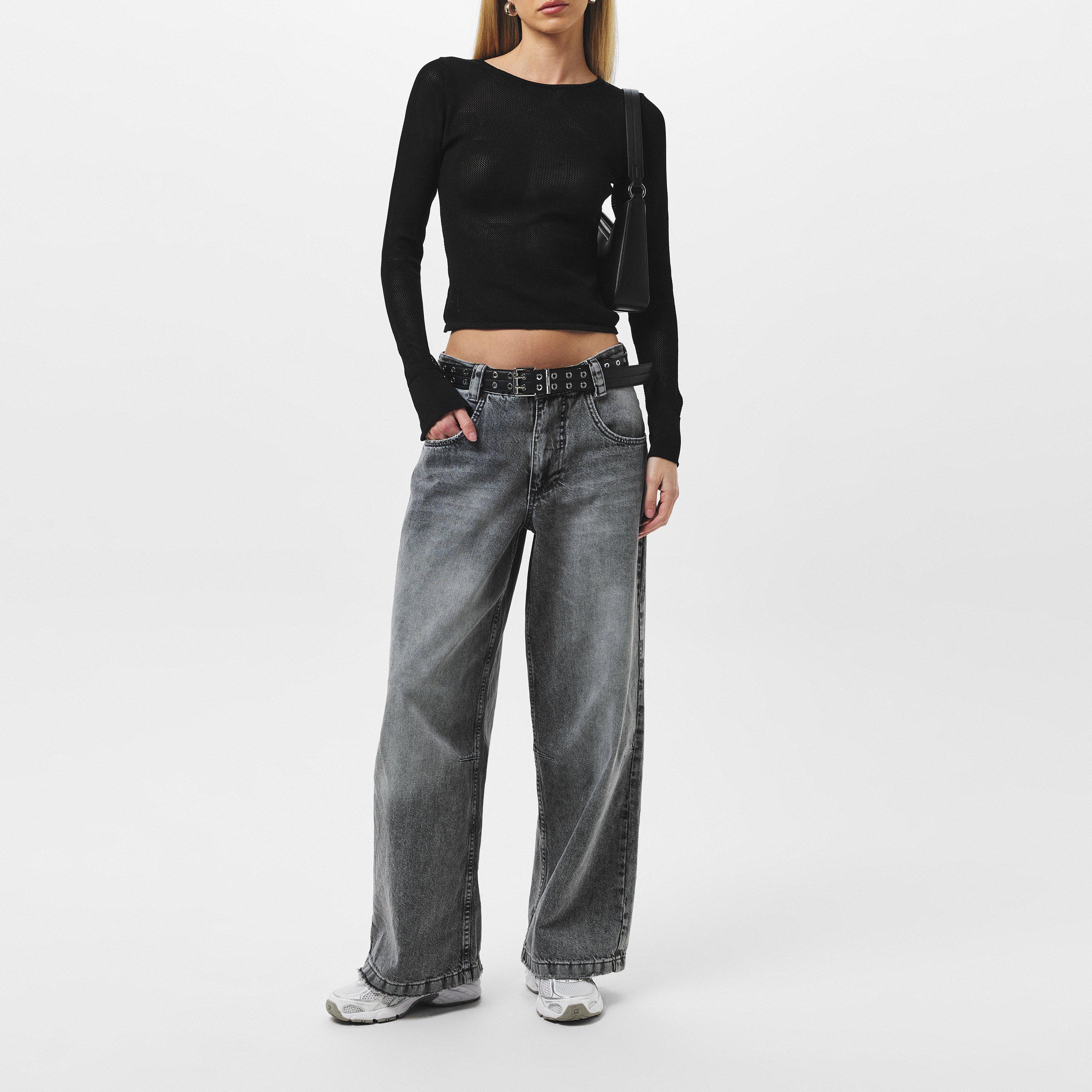 Black - Missy Empire - Sheer Knit Flare Cuff Top Womens - 4