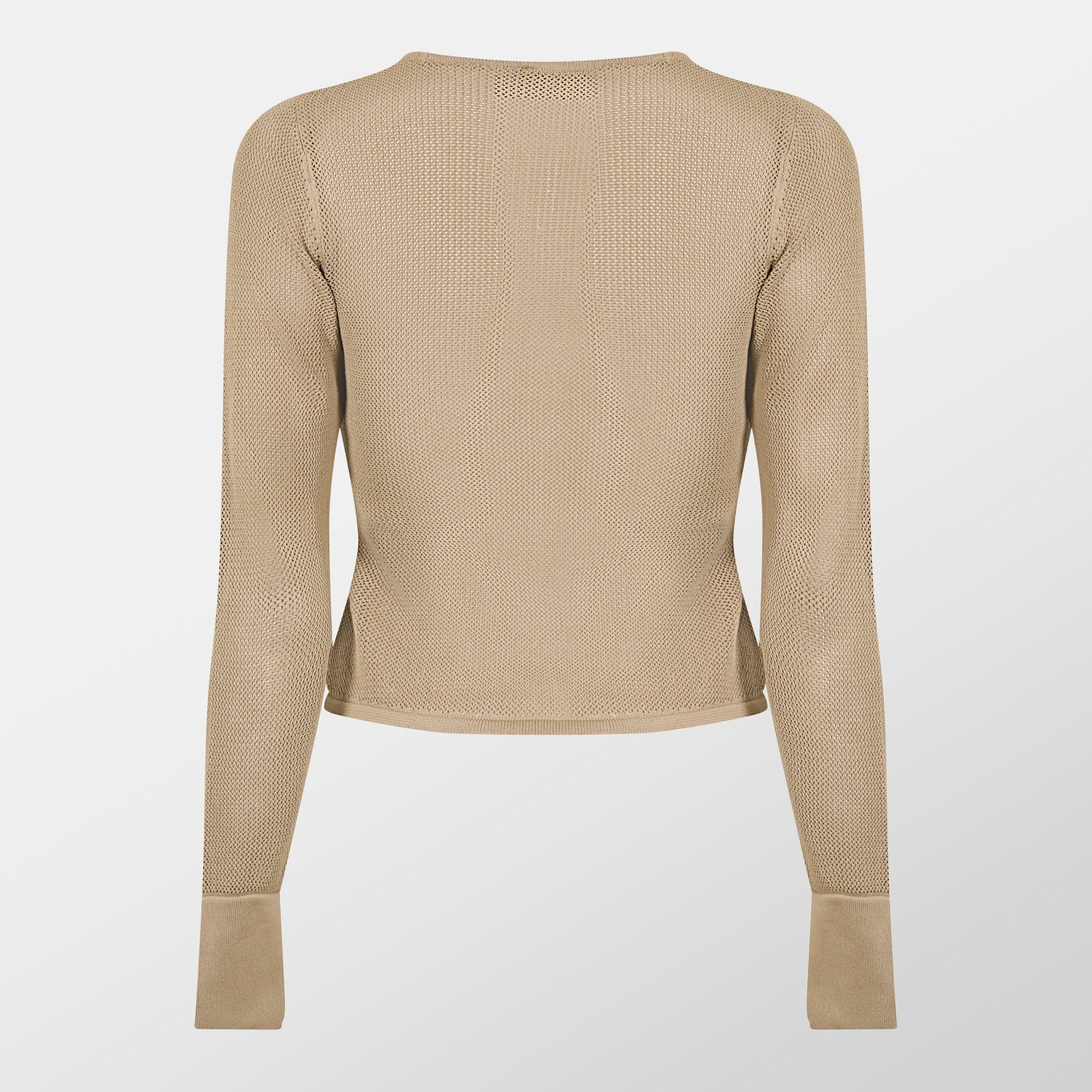 Tan - Missy Empire - Sheer Knit Flare Cuff Top Womens - 2