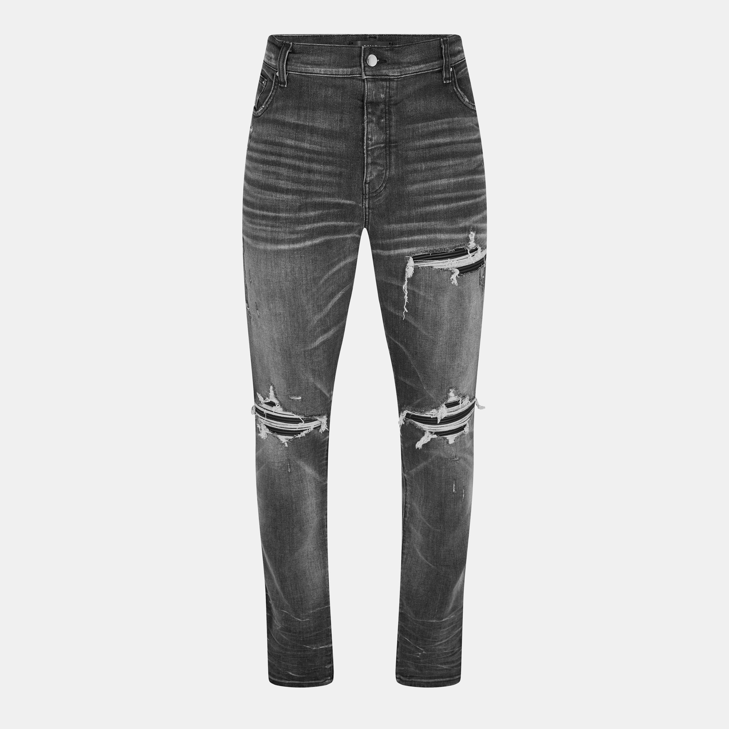 Storm Grey - Amiri - Men's Leather Slim Fit Jeans - 1
