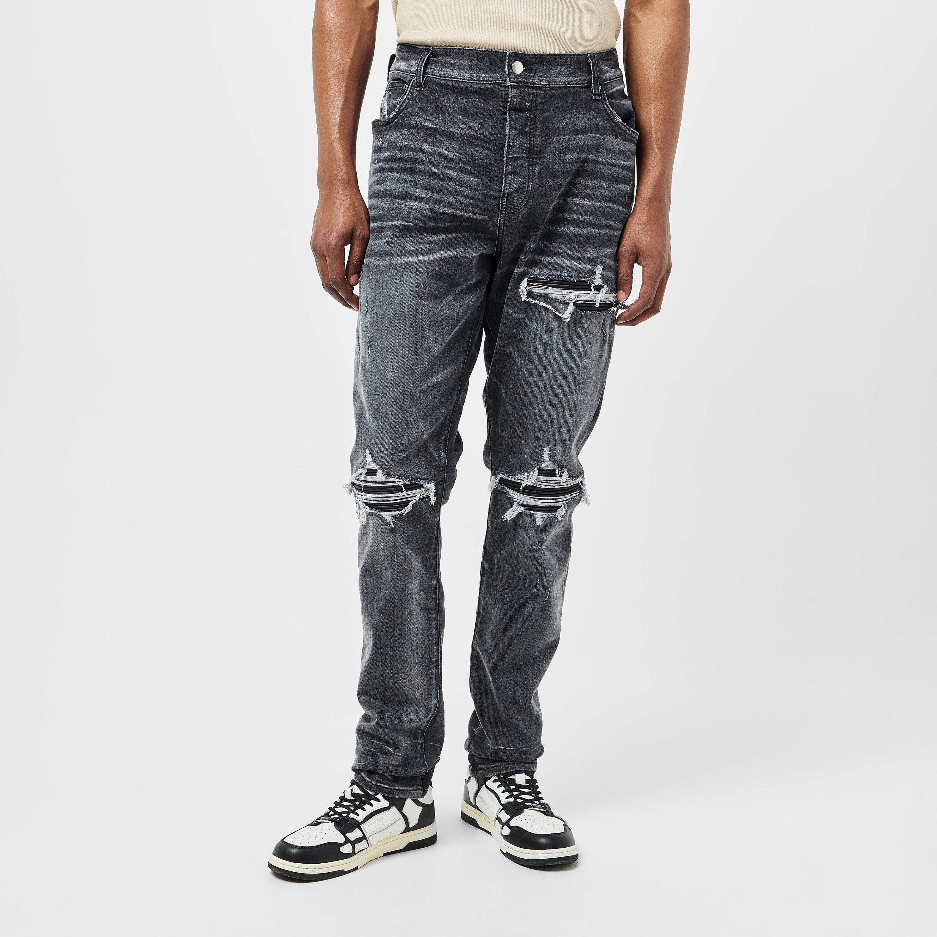 Storm Grey - Amiri - Men's Leather Slim Fit Jeans - 3