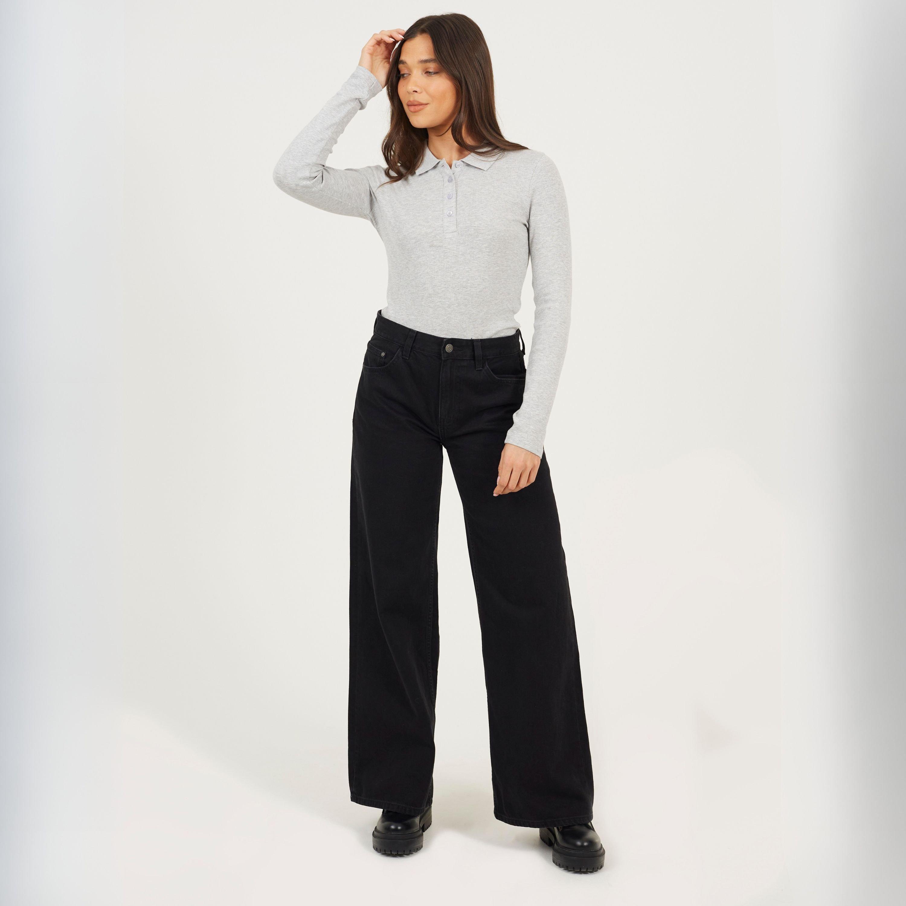 Grey Marl - Brave Soul - BS Womens Long Sleeve Ribbed Top with Collar - 4