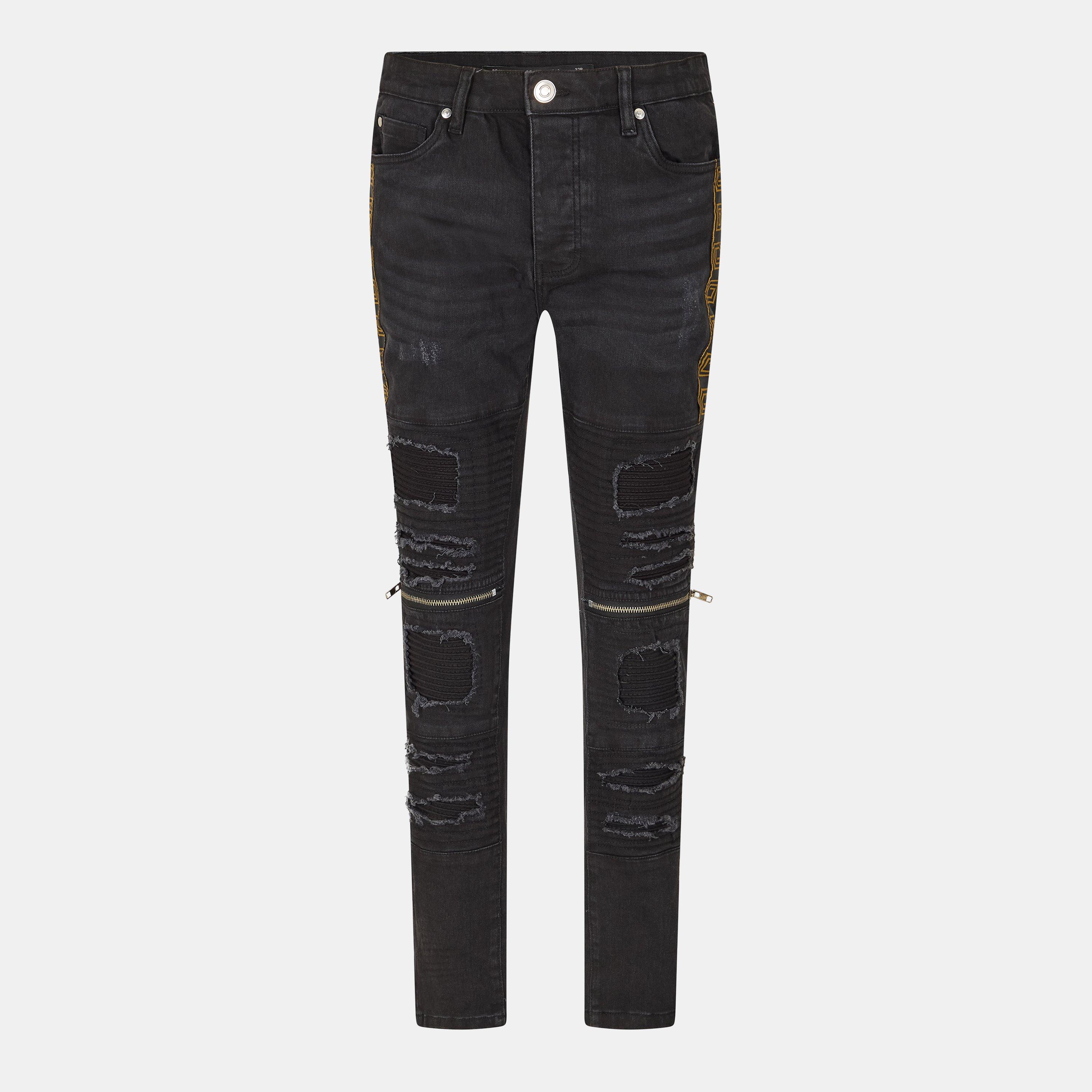 Charcoal Wash - Brave Soul - Mens Charcoal Wash Bike Jean with Multi Stitch Detail and Zips - 1