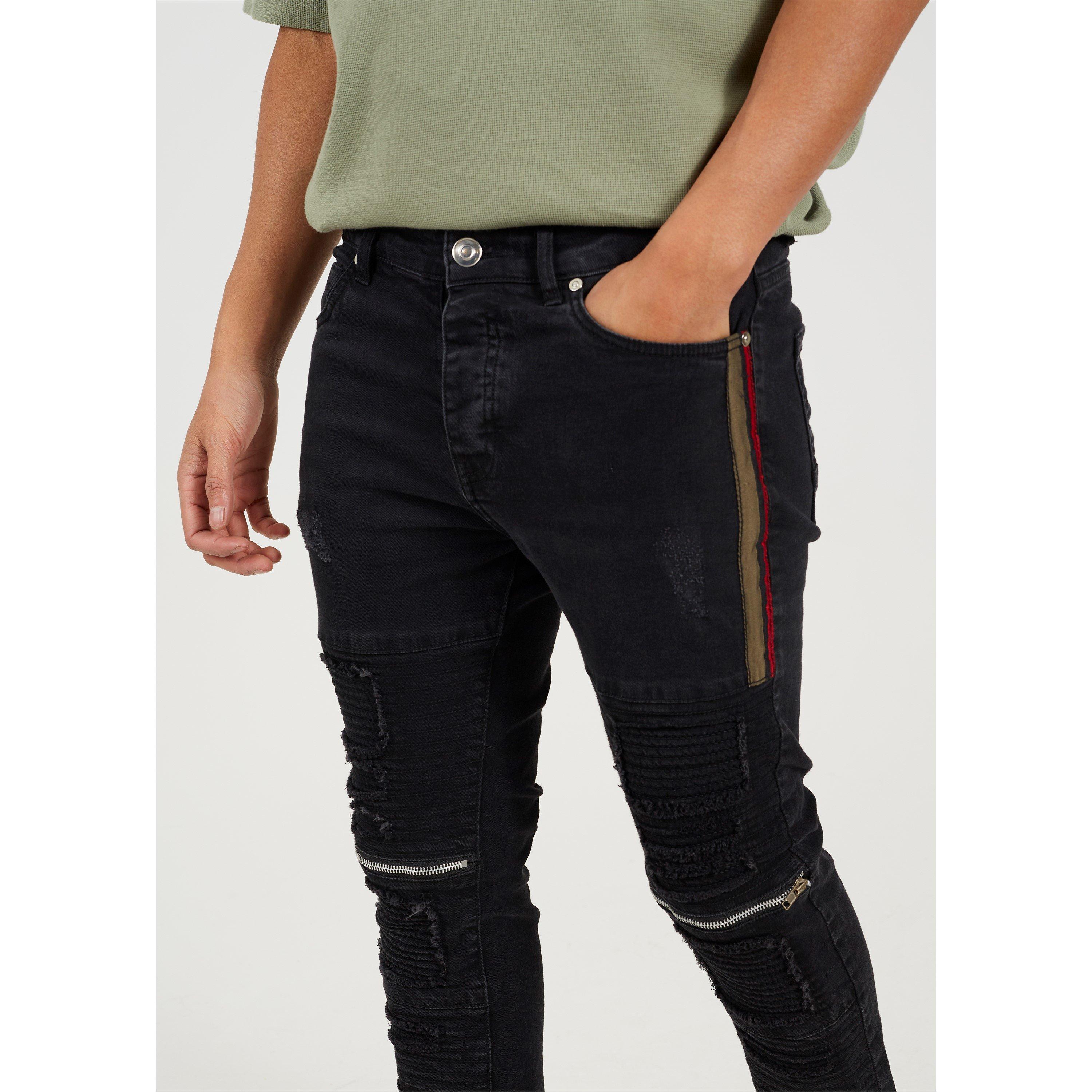 Charcoal Wash - Brave Soul - Mens Charcoal Wash Bike Jean with Multi Stitch Detail and Zips - 4