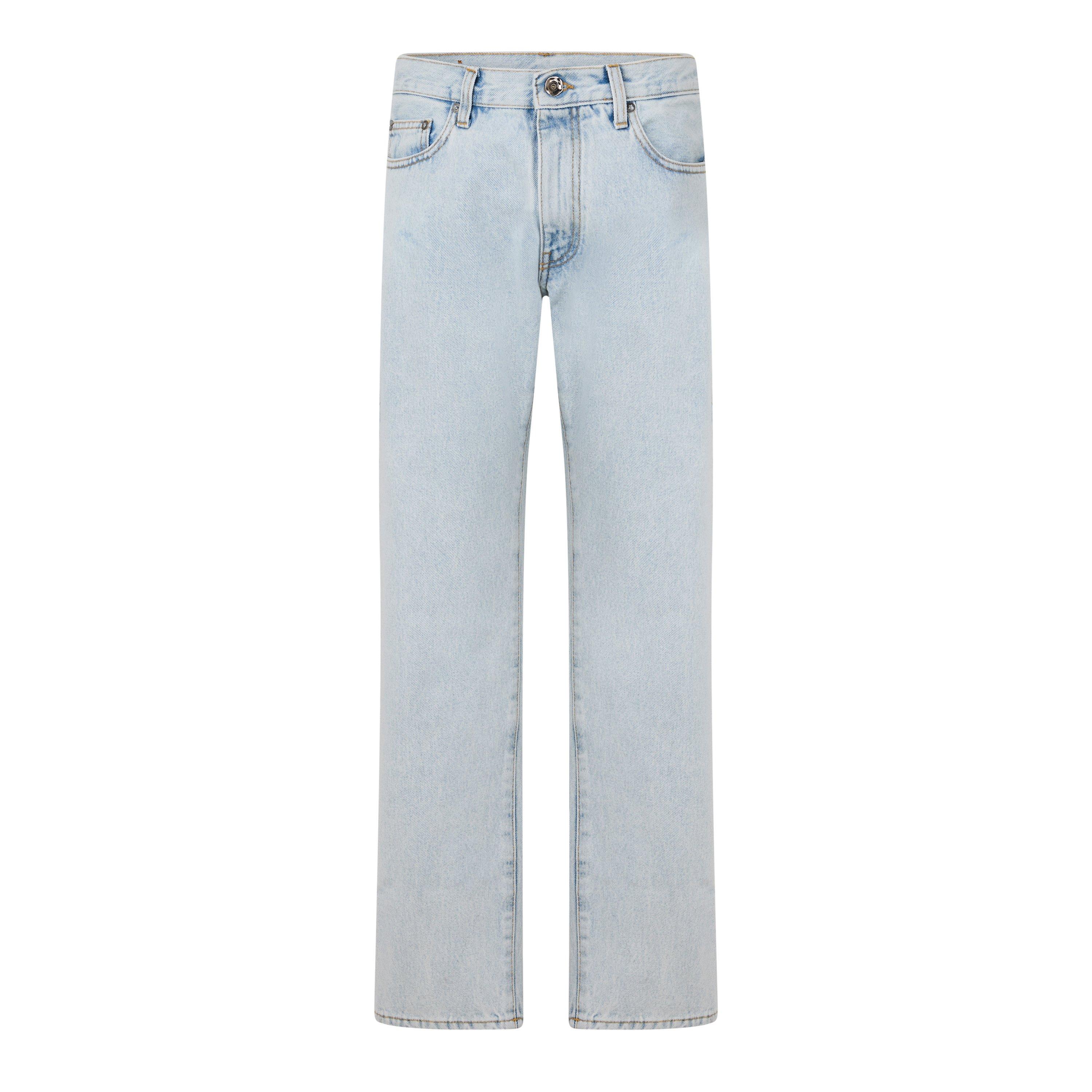 Light Blue - Off White - Men's Diagonal Cotton Slim Fit Jeans - 1