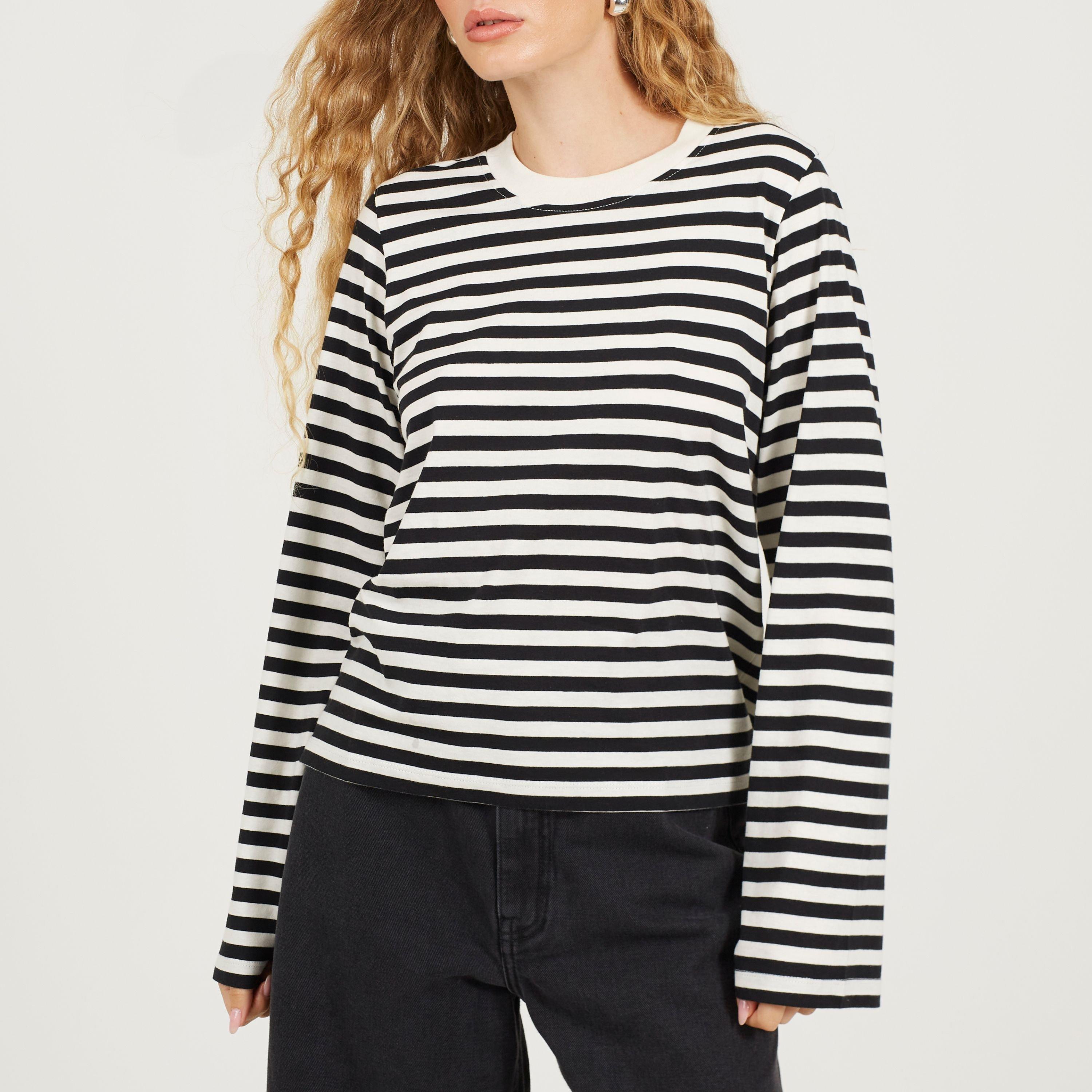 Cream/Black - Brave Soul - BS Womens Crew Neck Long Sleeve Striped Top