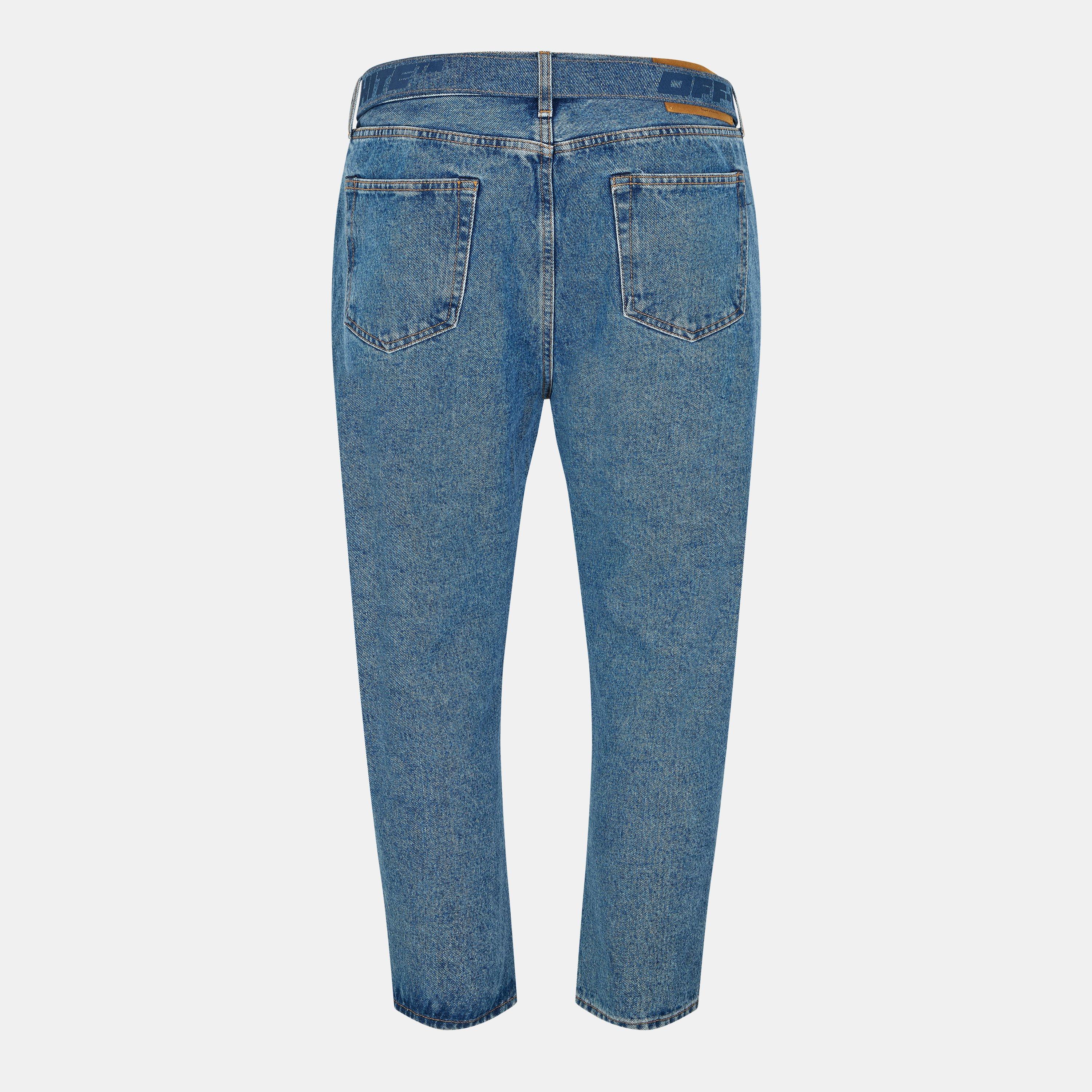 Medium Blue - Off White - Men's Slim Fit Jeans - 2