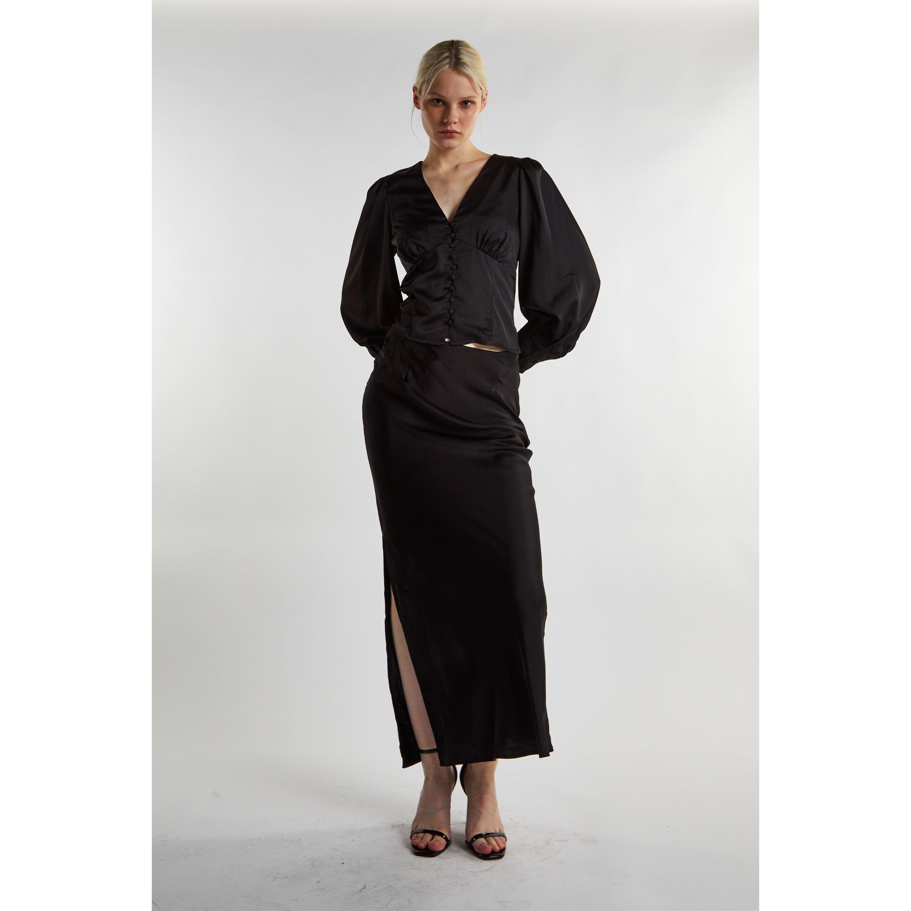 Black - Glamorous - Black Satin Long Sleeve Top - 1