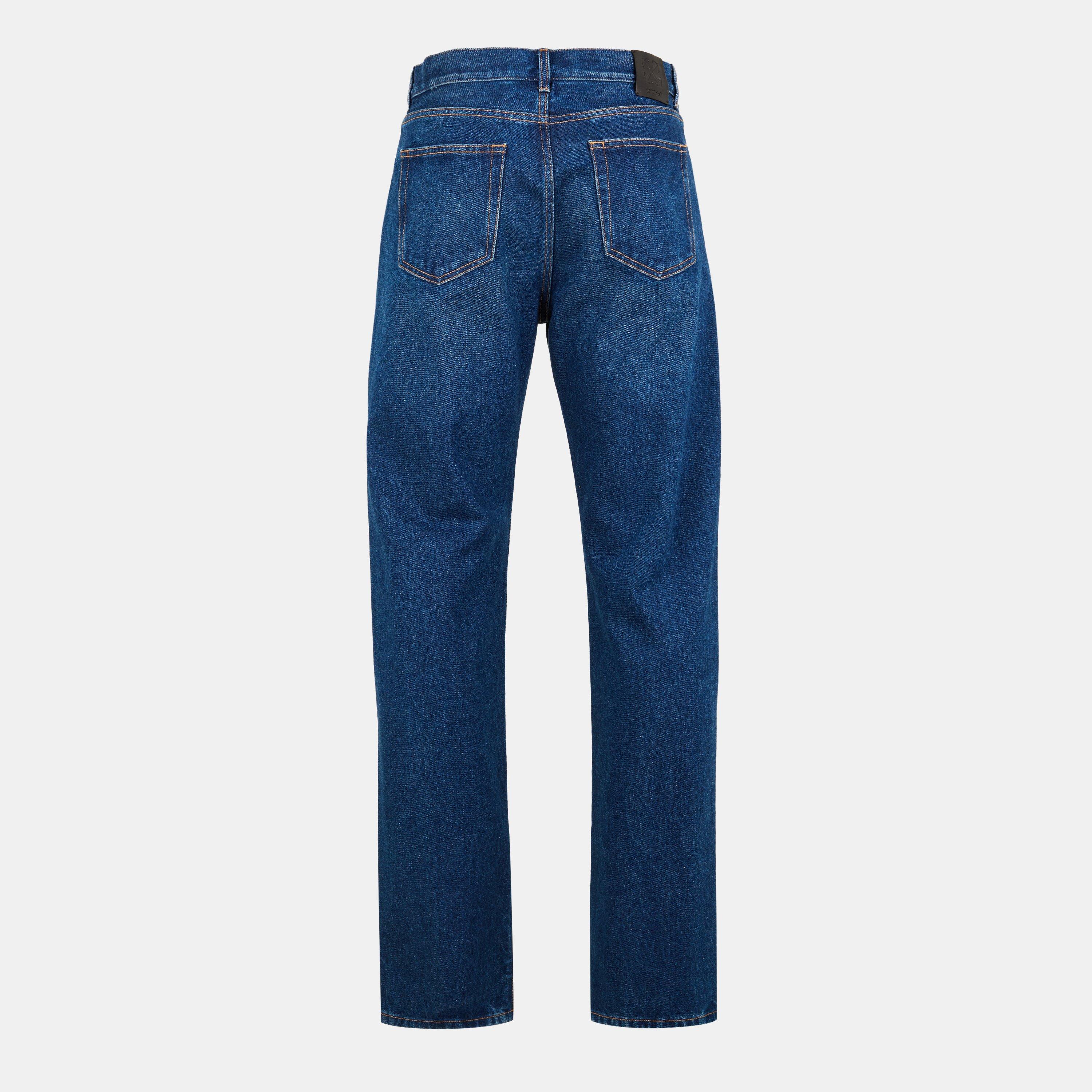 Medium Blue - Off White - Men's Straight Fit Denim Jeans - 2