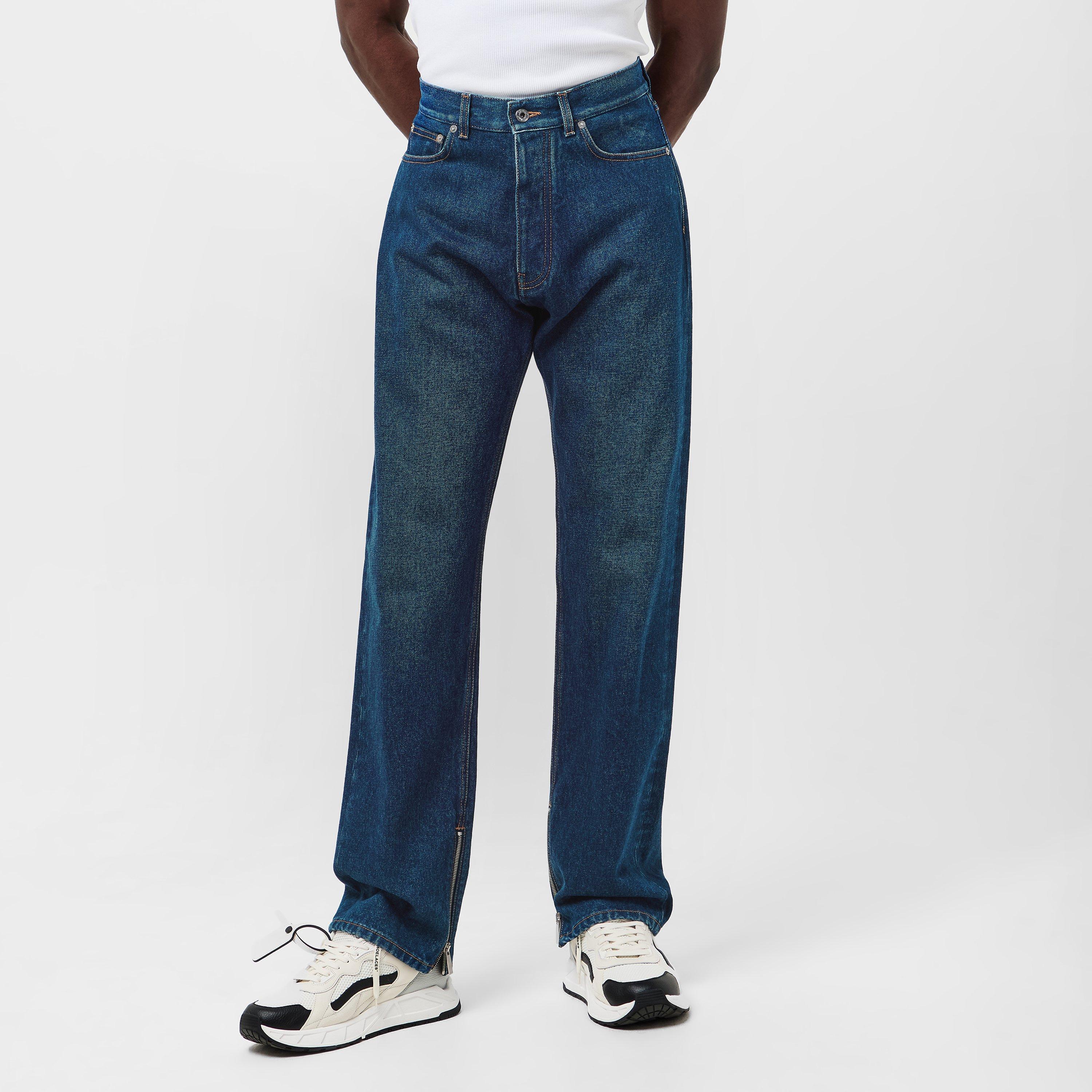 Medium Blue - Off White - Men's Straight Fit Denim Jeans - 3