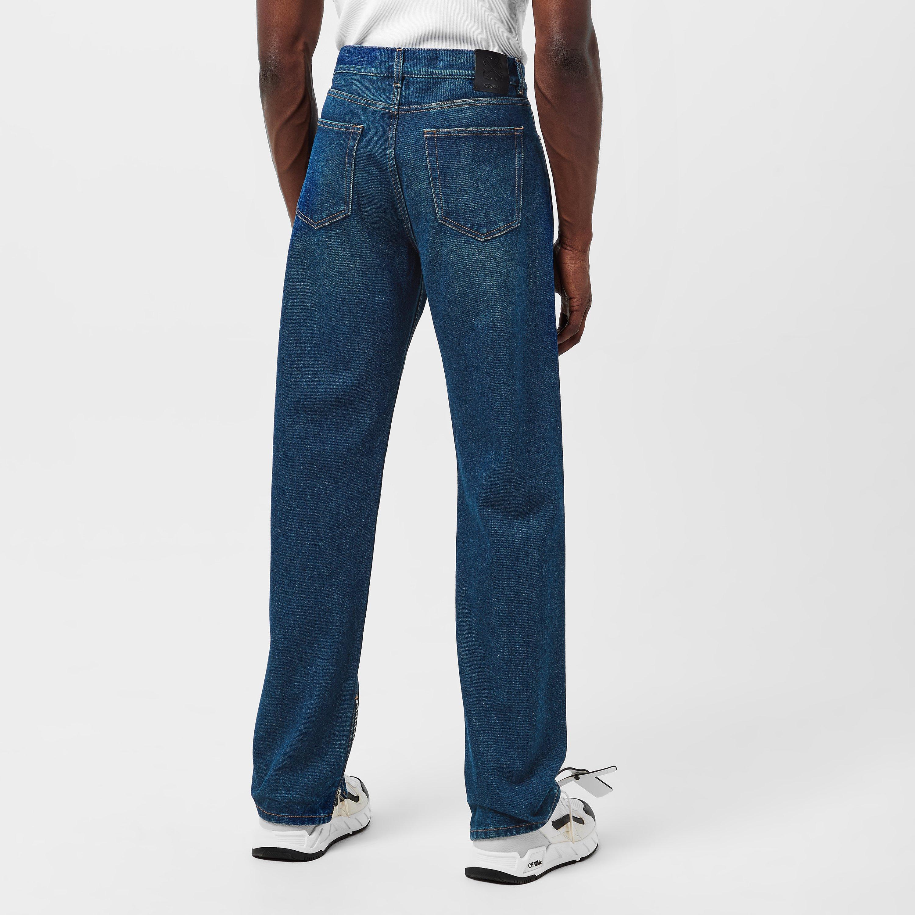 Medium Blue - Off White - Men's Straight Fit Denim Jeans - 4