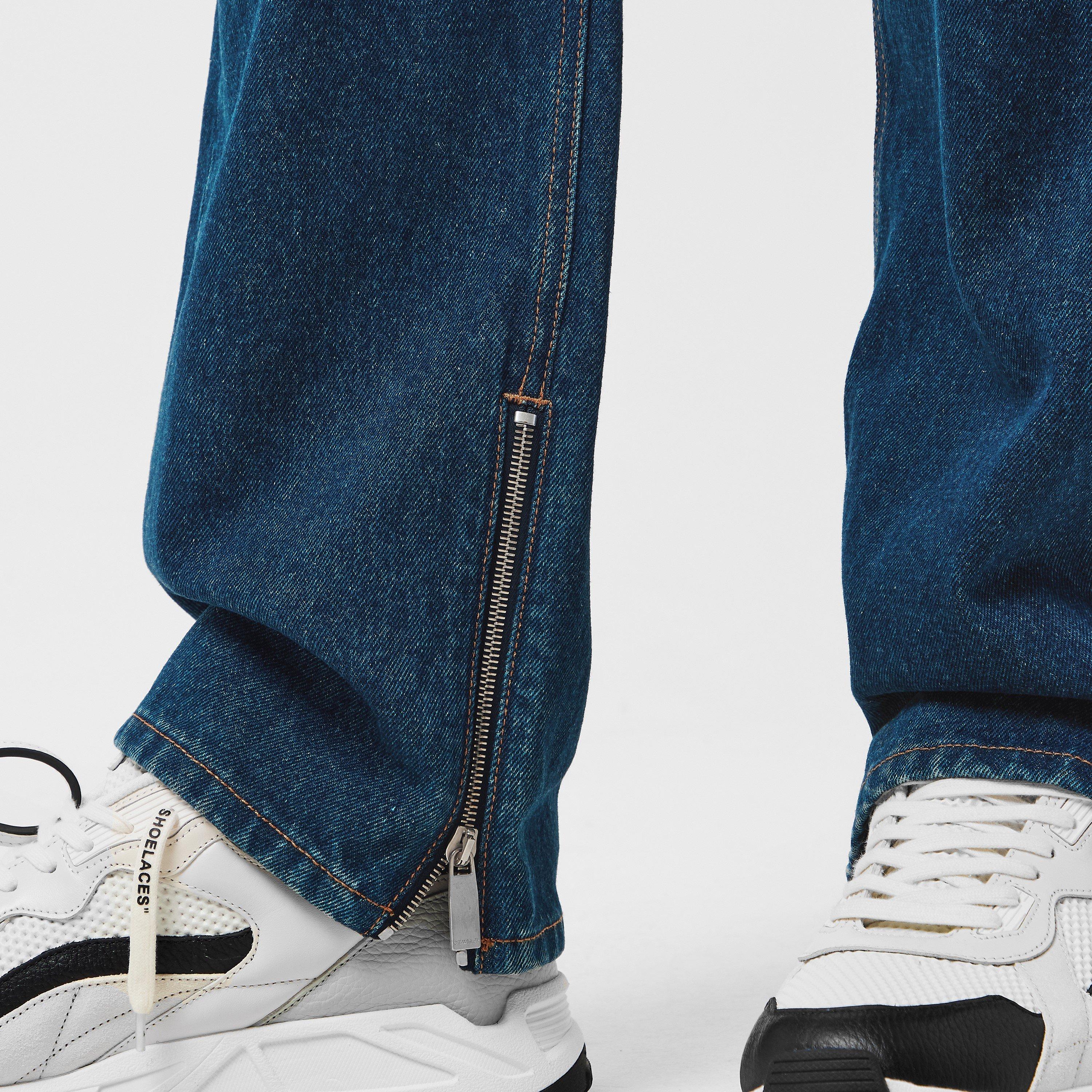 Medium Blue - Off White - Men's Straight Fit Denim Jeans - 5