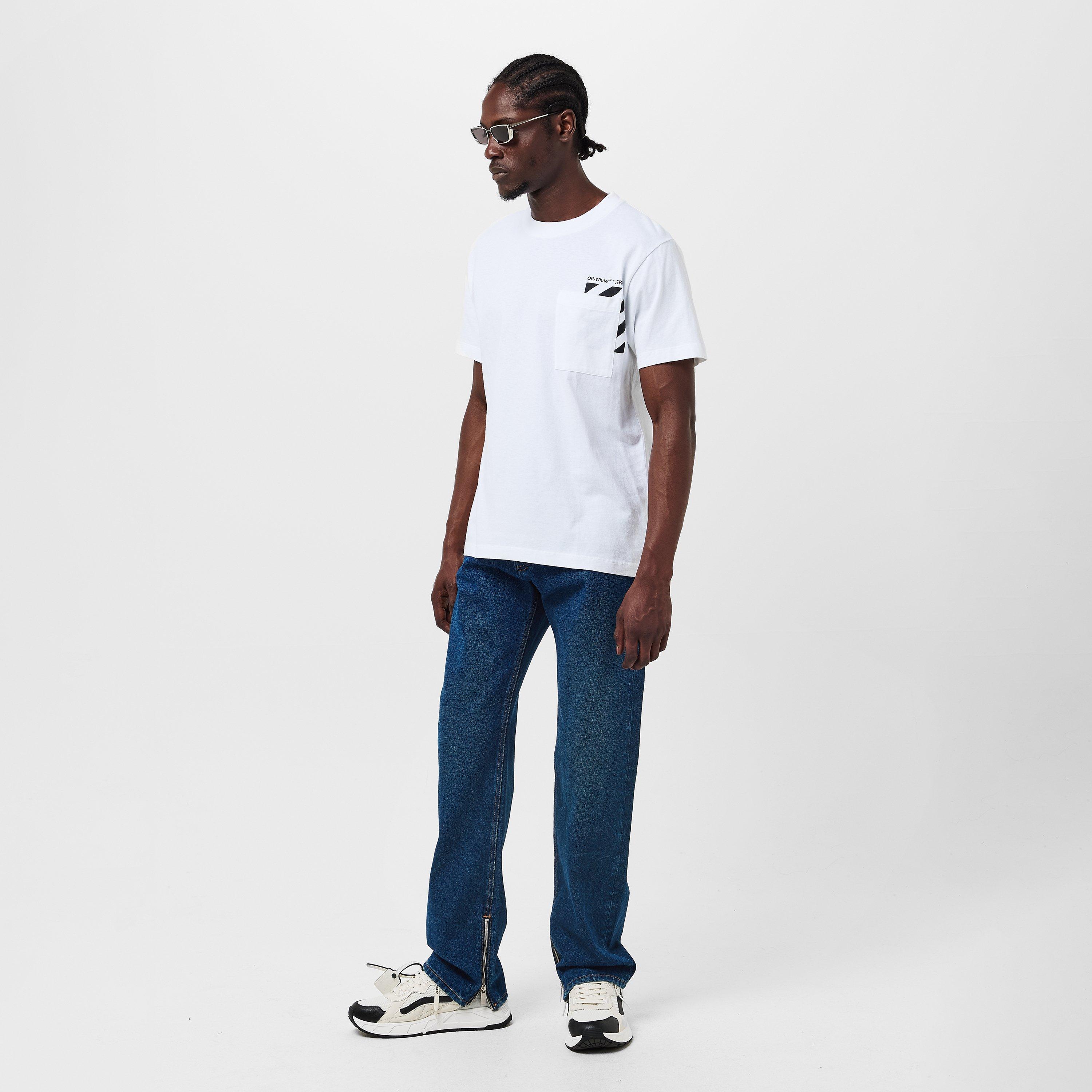 Medium Blue - Off White - Men's Straight Fit Denim Jeans - 6