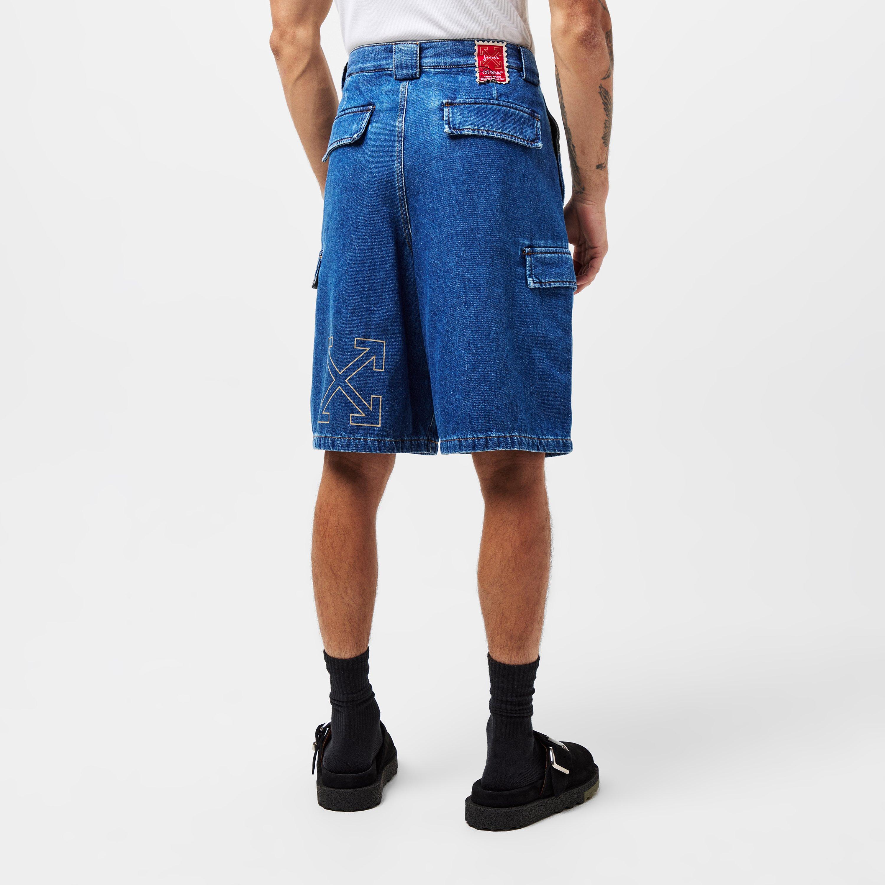 Blue/Beige - Off White - Men's Straight Fit Denim Jeans - 4