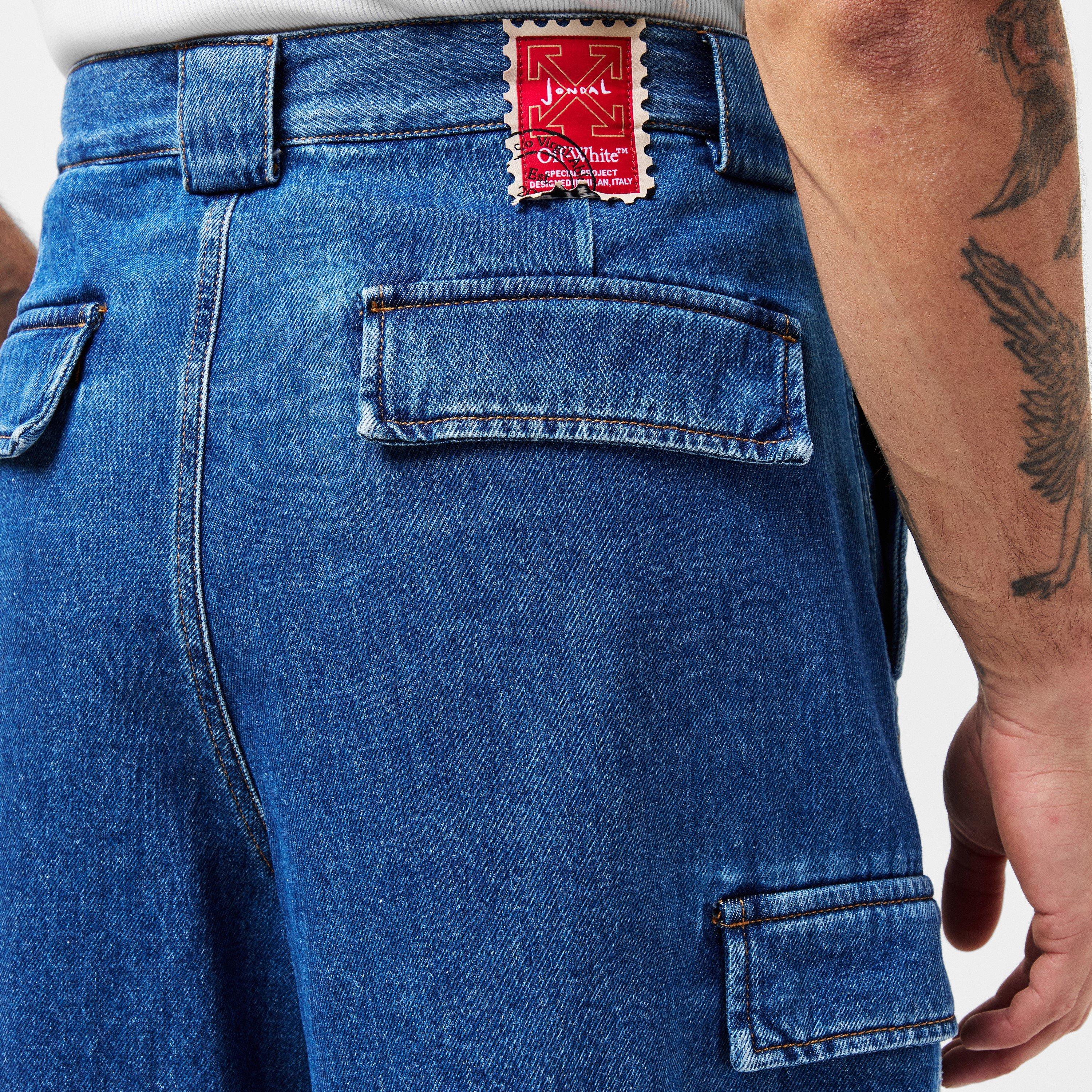 Blue/Beige - Off White - Men's Straight Fit Denim Jeans - 5