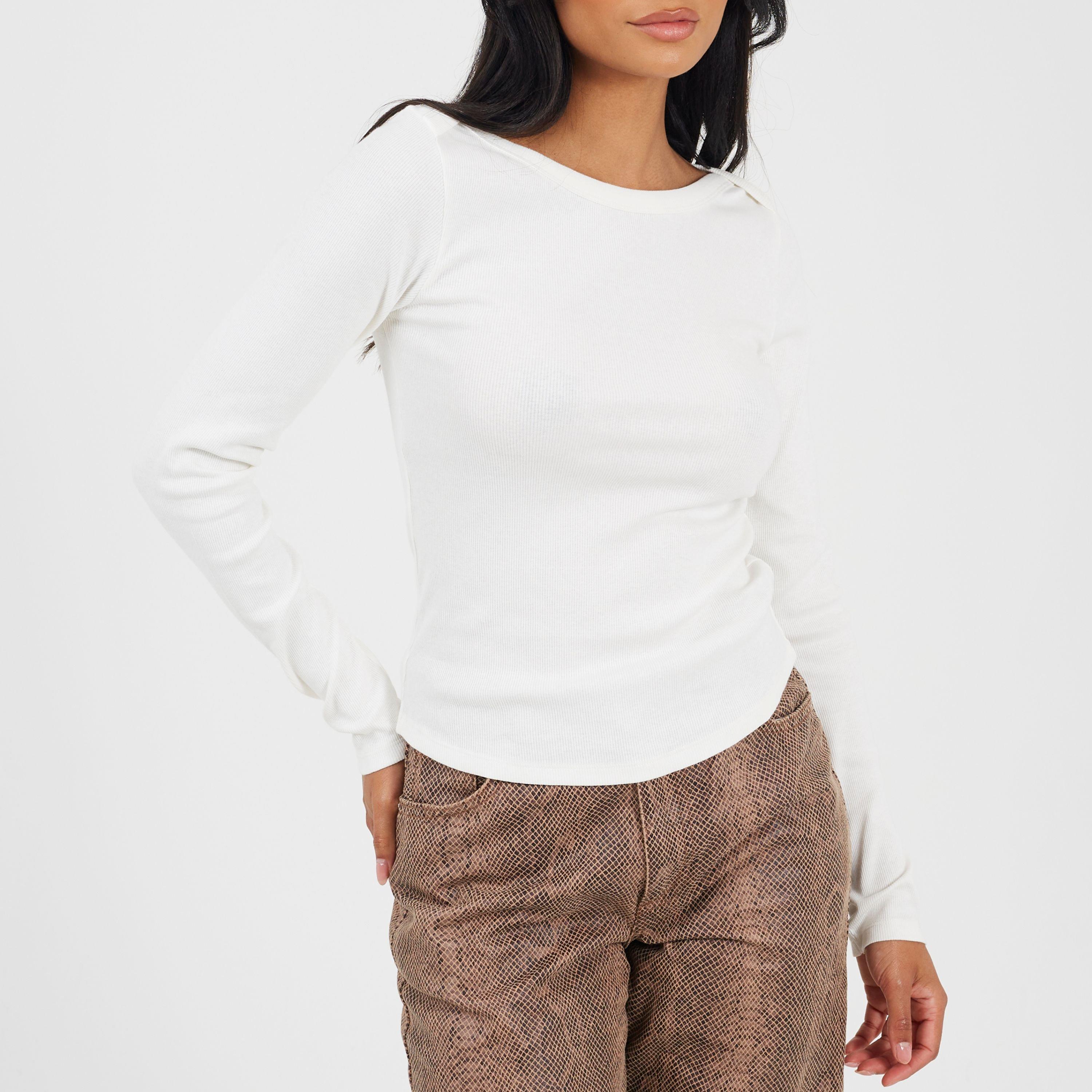 Cream - Brave Soul - Womens Long Sleeve Boat Neck Top with Wide Binding Detail - 1
