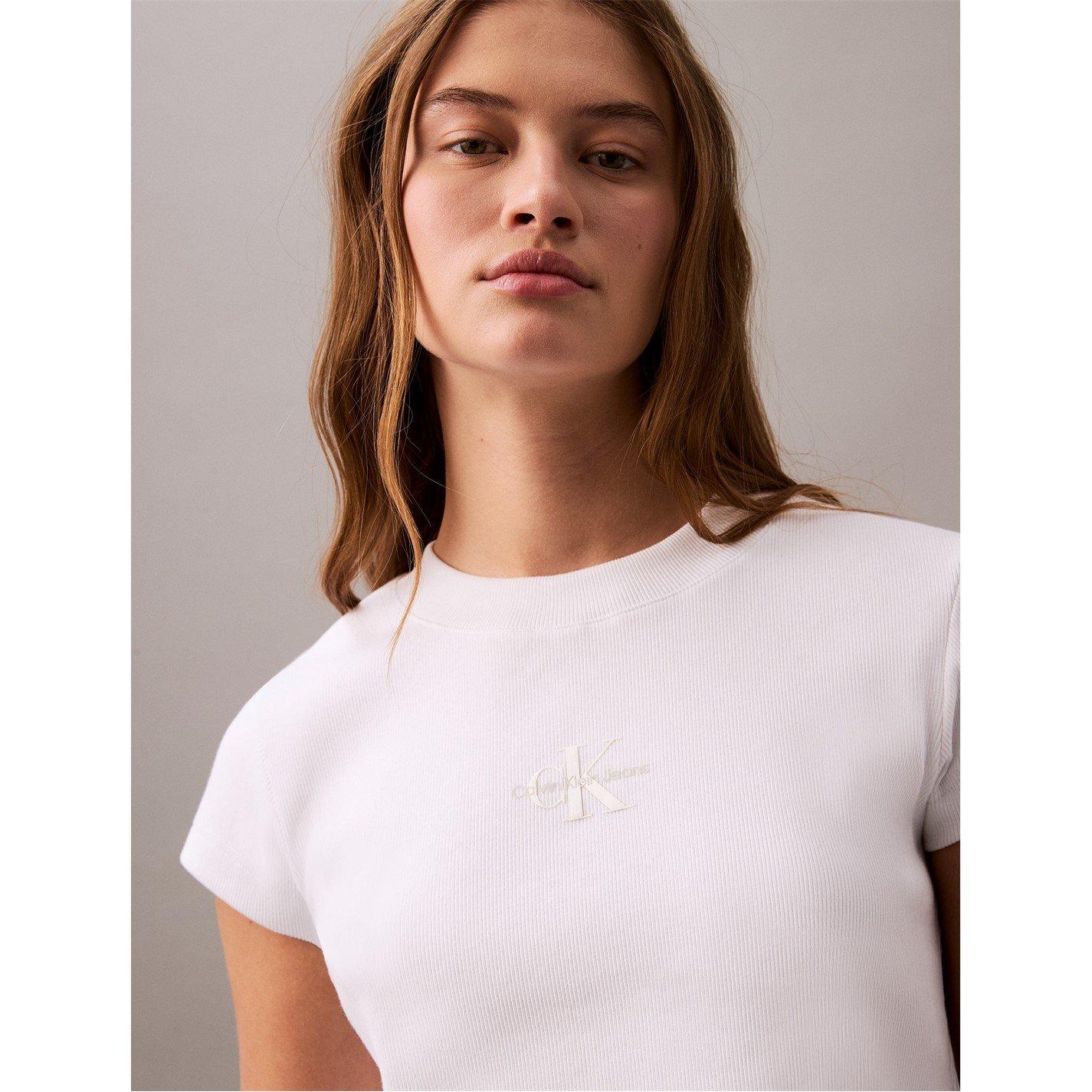 Calvin Klein Jeans Women's Ckj Mono Baby T Crop Top - White - 10 (S)