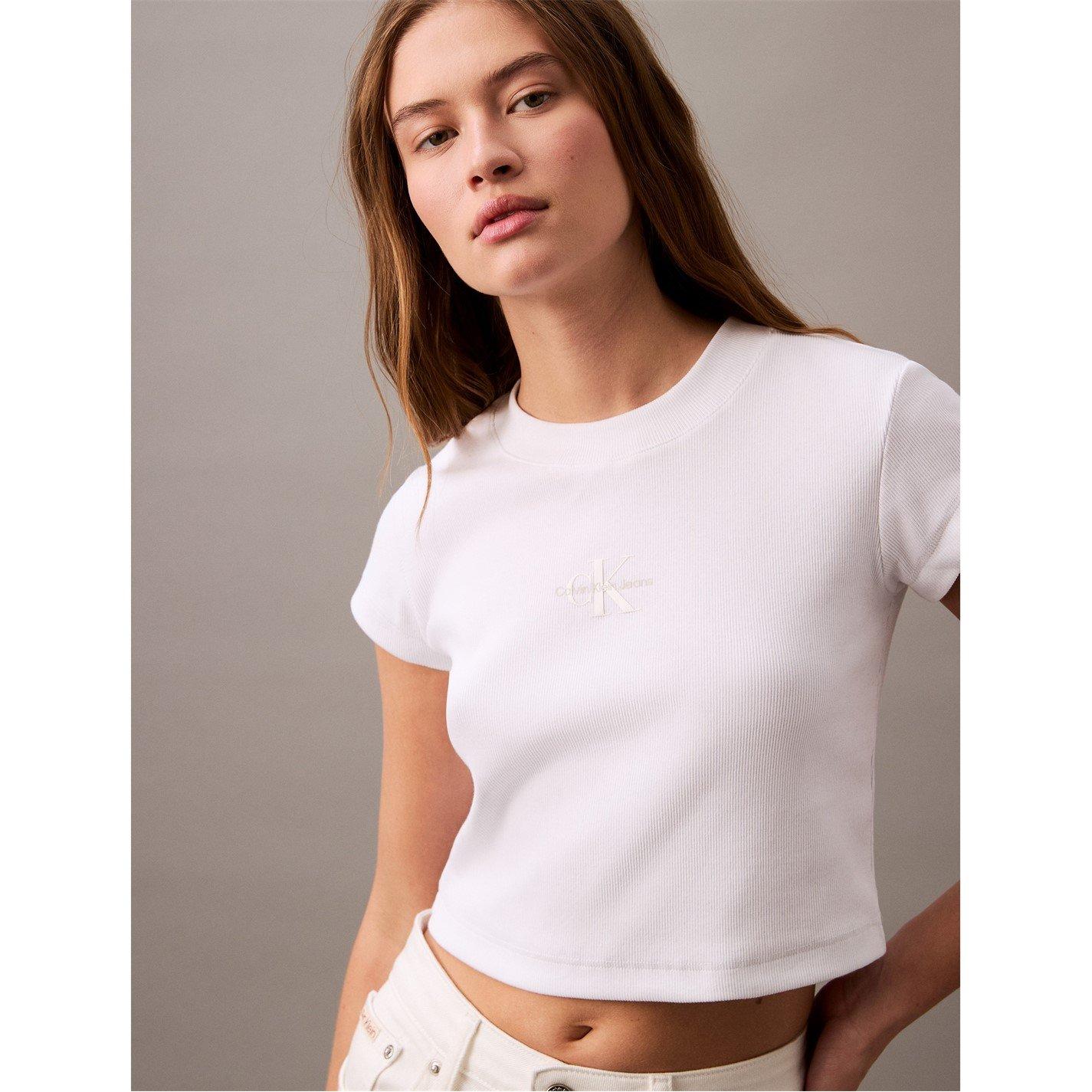 Bianco - Calvin Klein Jeans - Women's CKJ Mono Baby T Crop Top - 3