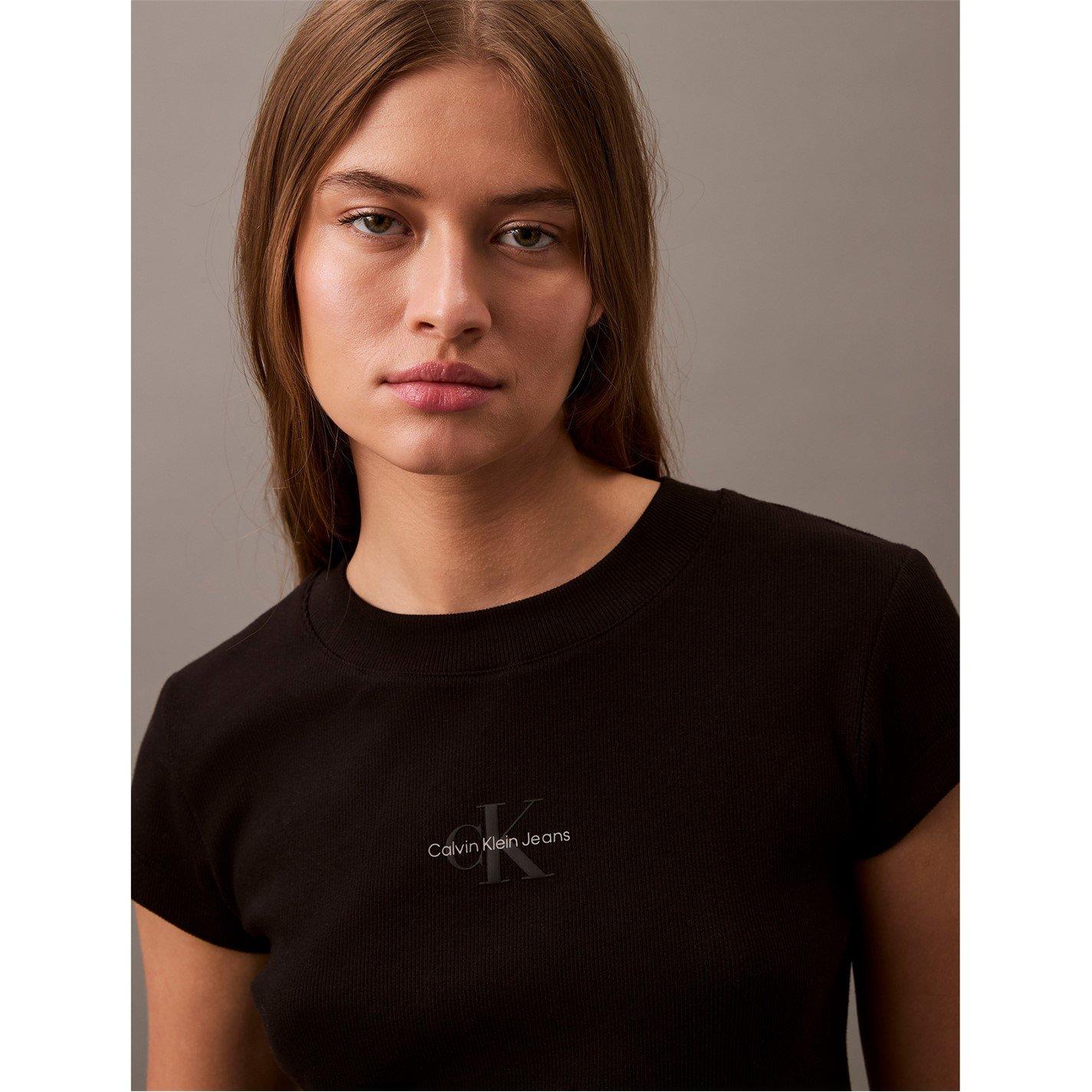 Calvin Klein Jeans Women's Ckj Mono Baby T Crop Top - Black - 16 (XL)