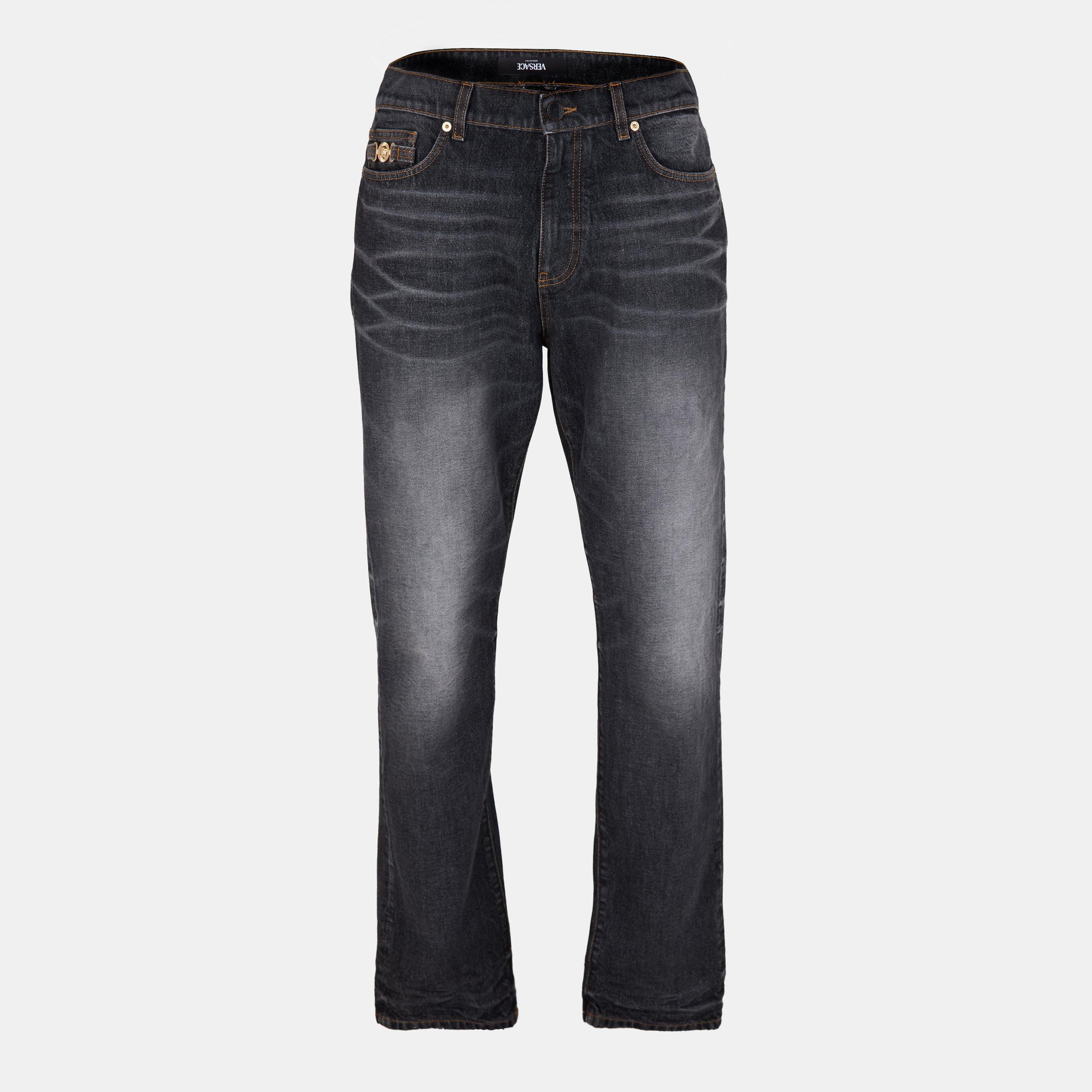 Black - Versace - Men's Denim Straight Leg Jeans - 1