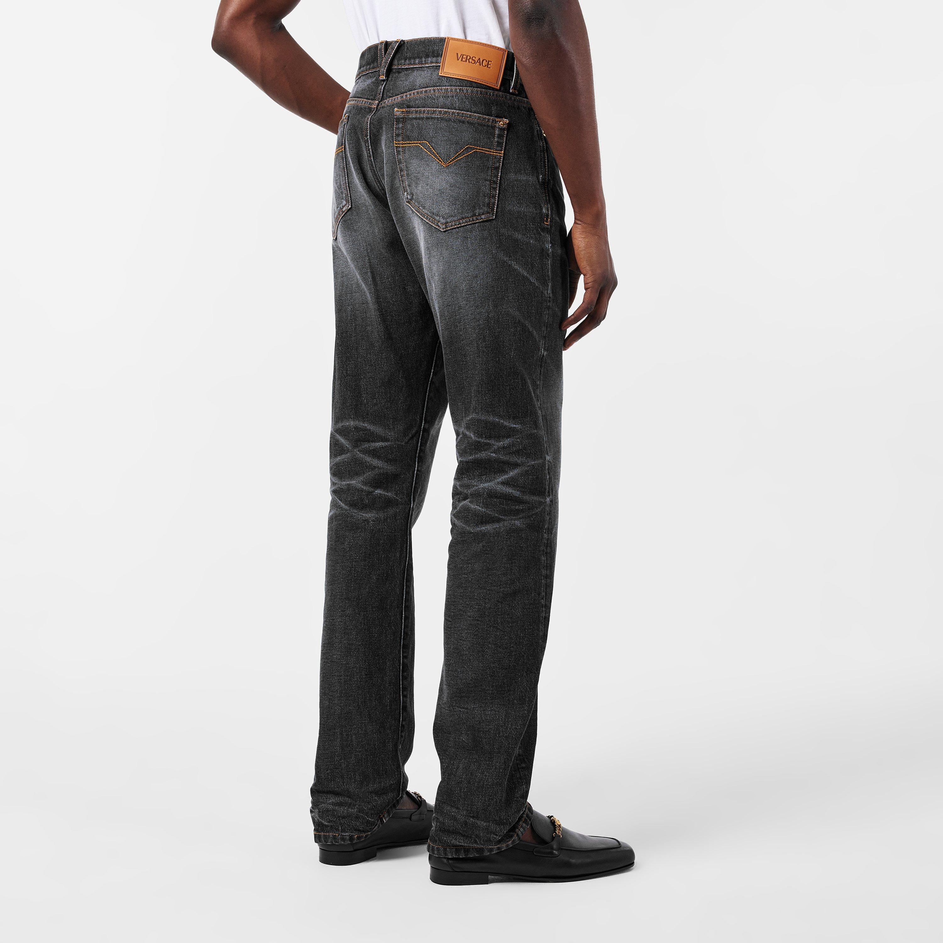 Black - Versace - Men's Straight Jeans - 4