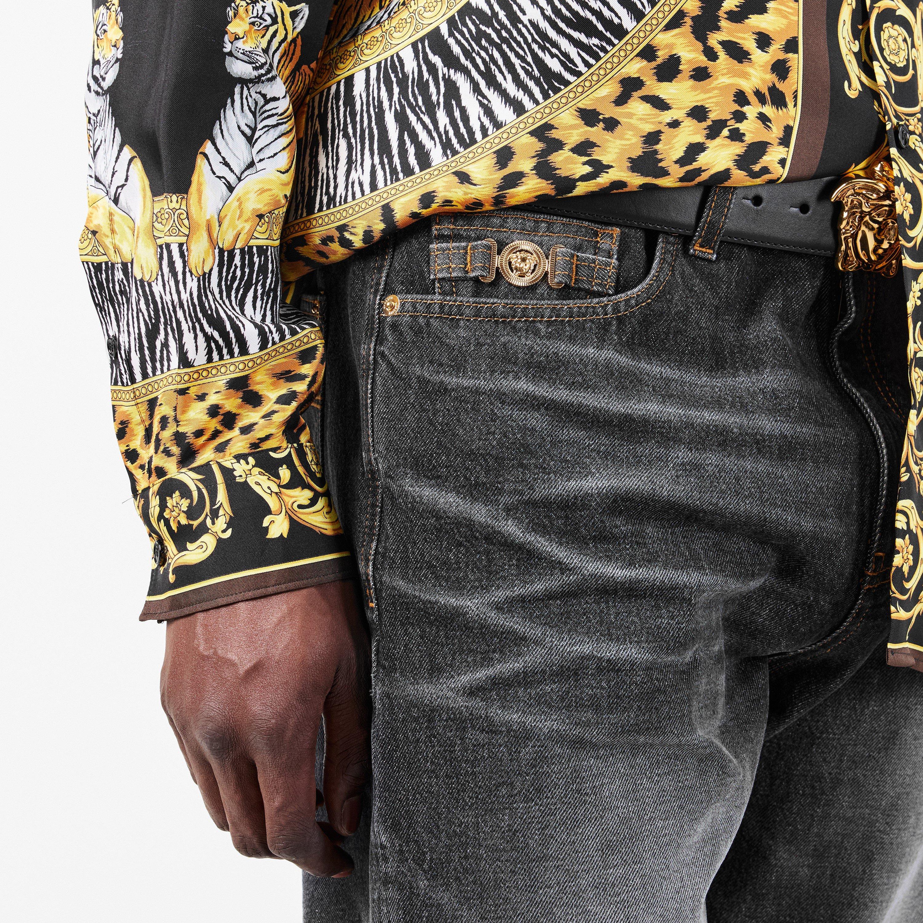 Black - Versace - Men's Straight Jeans - 5