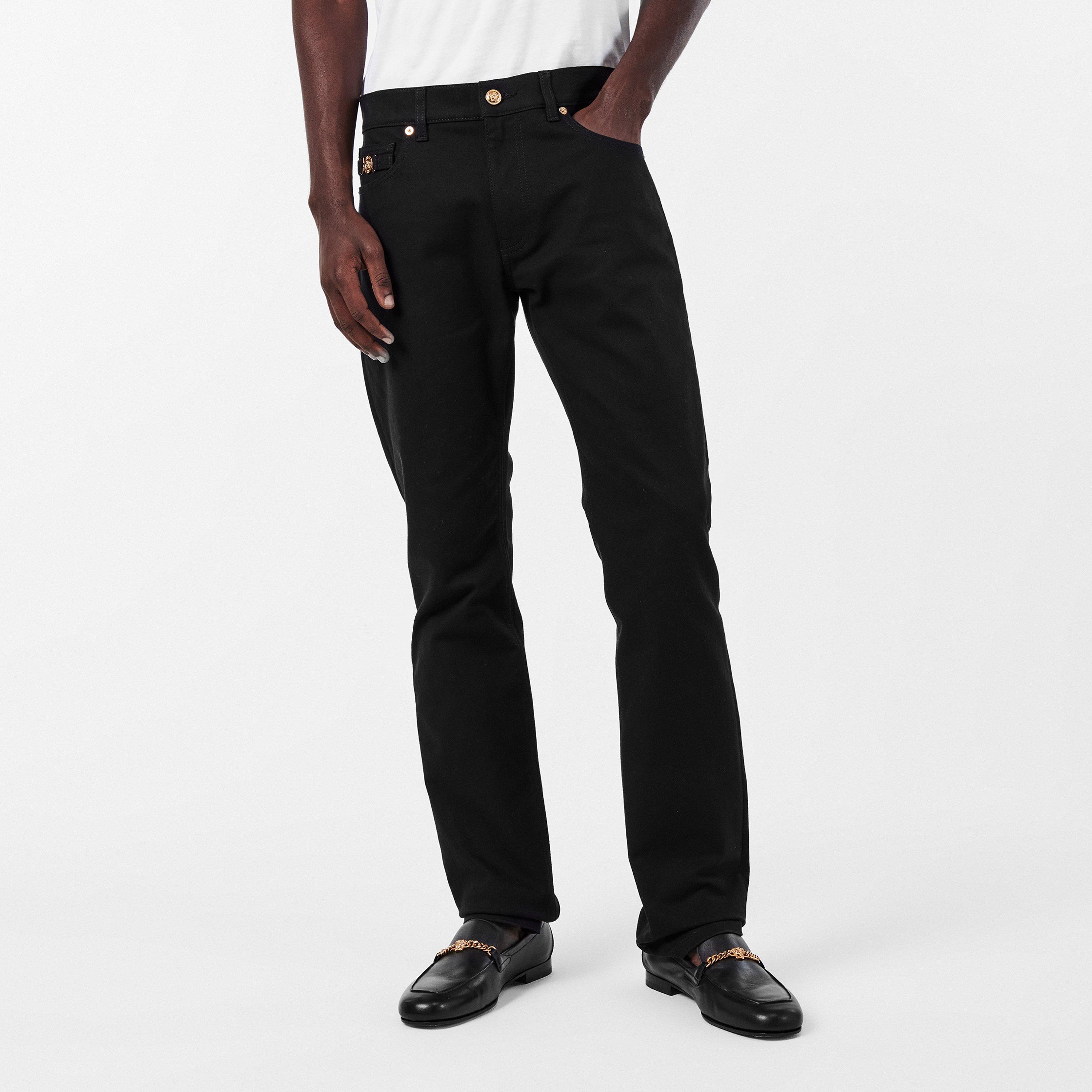 Black - Versace - Men's Straight Jeans - 3