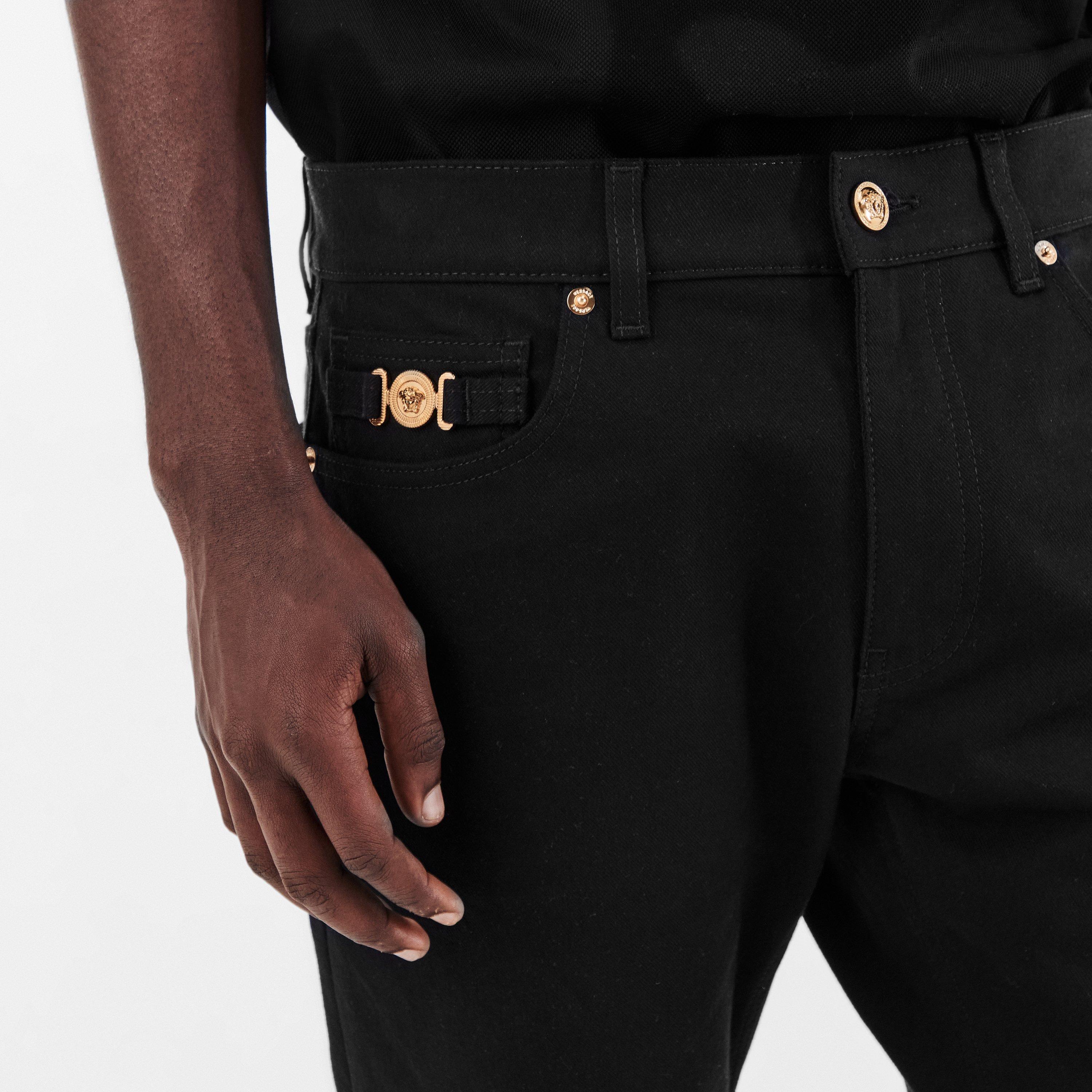 Black - Versace - Men's Straight Jeans - 5