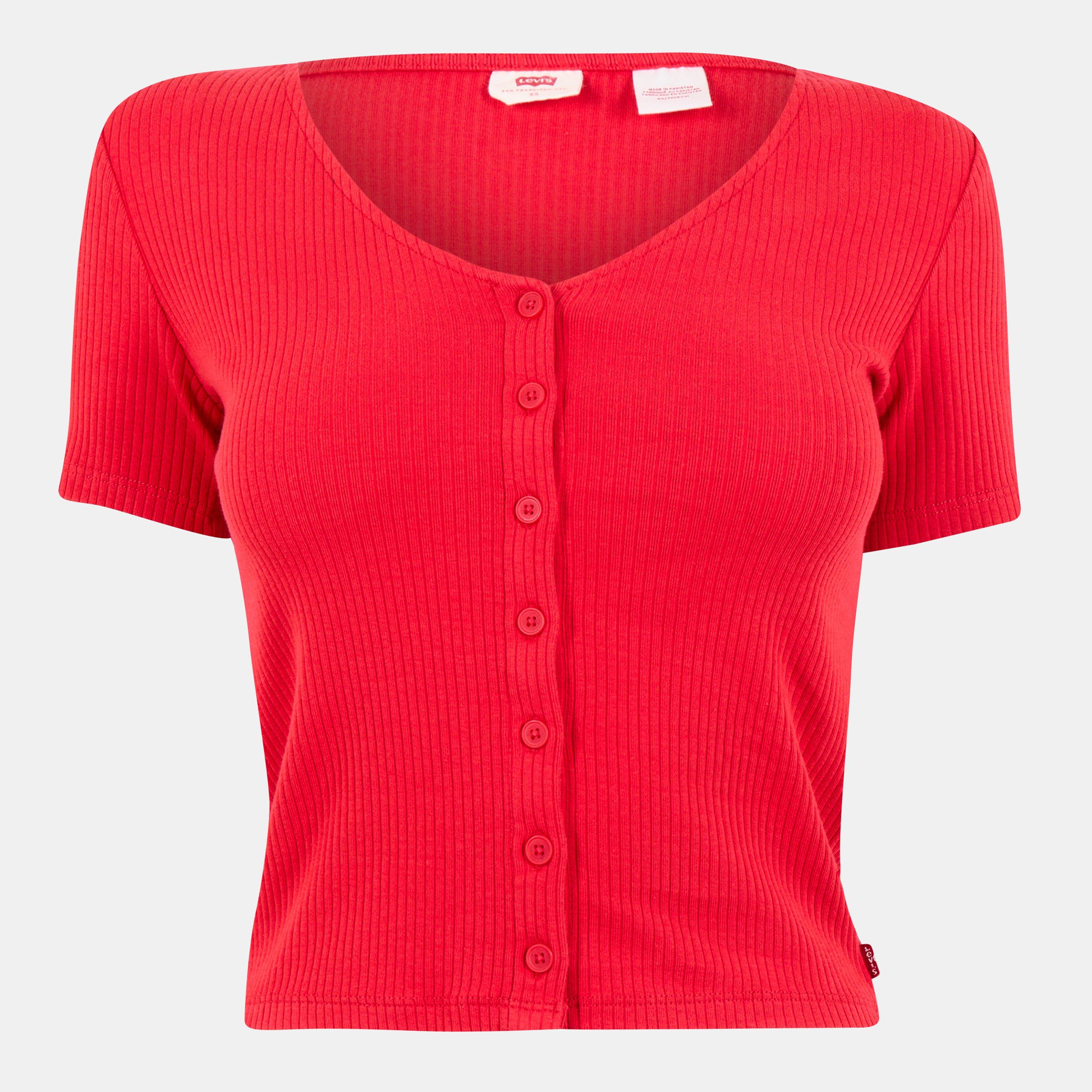 Levis Women's Short Sleeve Striped T-Shirt - True Red Rib - 14 (L)
