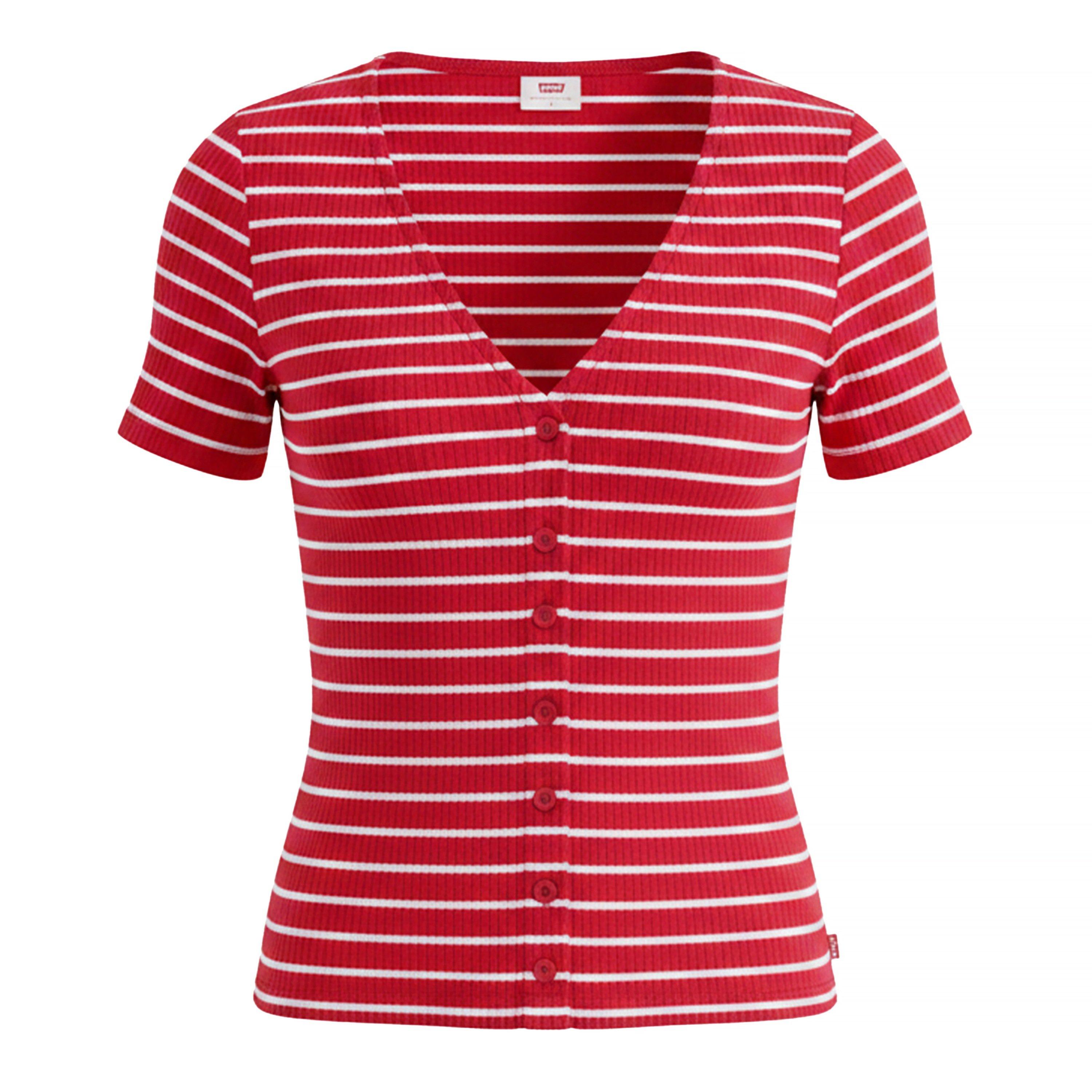 Levis Women's Short Sleeve Striped T-Shirt - Red Stripe - 12 (M)