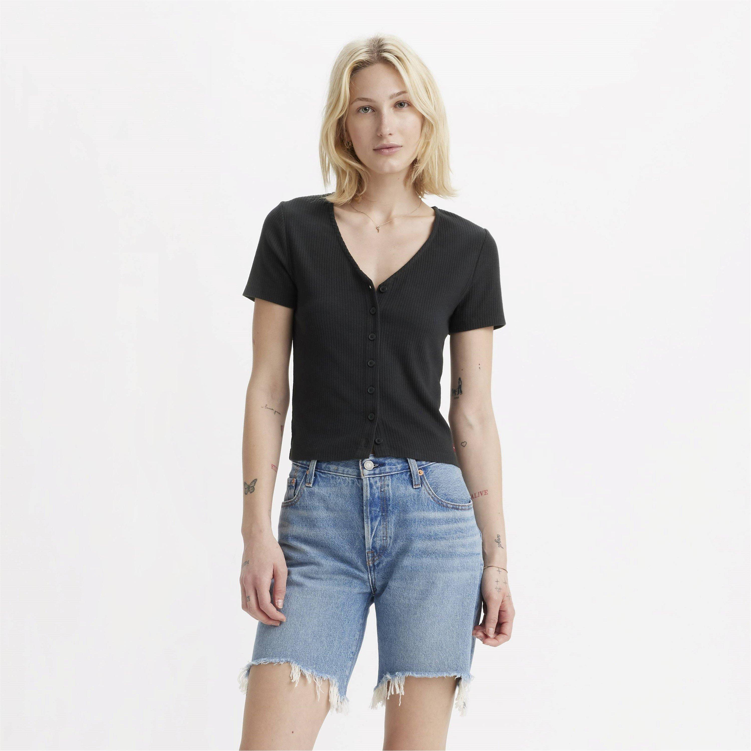 Levis Women's Short Sleeve Striped T-Shirt - Caviar - 12 (M)