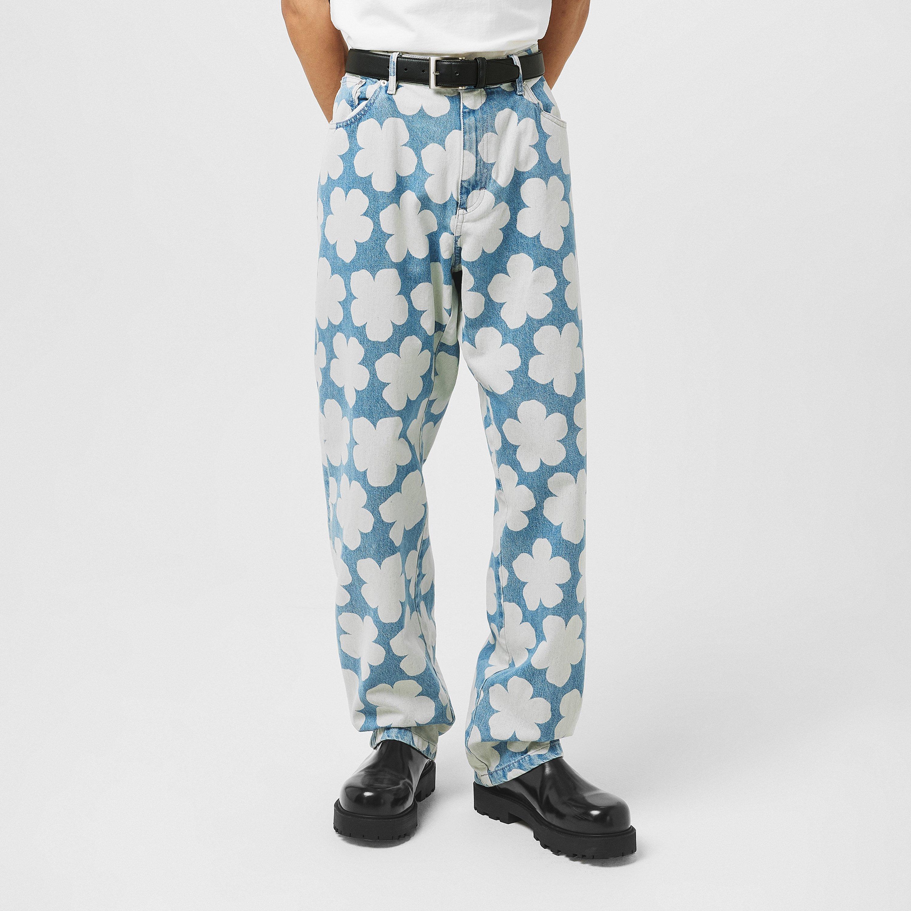 Black - Off White - Men's Straight Fit Skate Jeans - 3