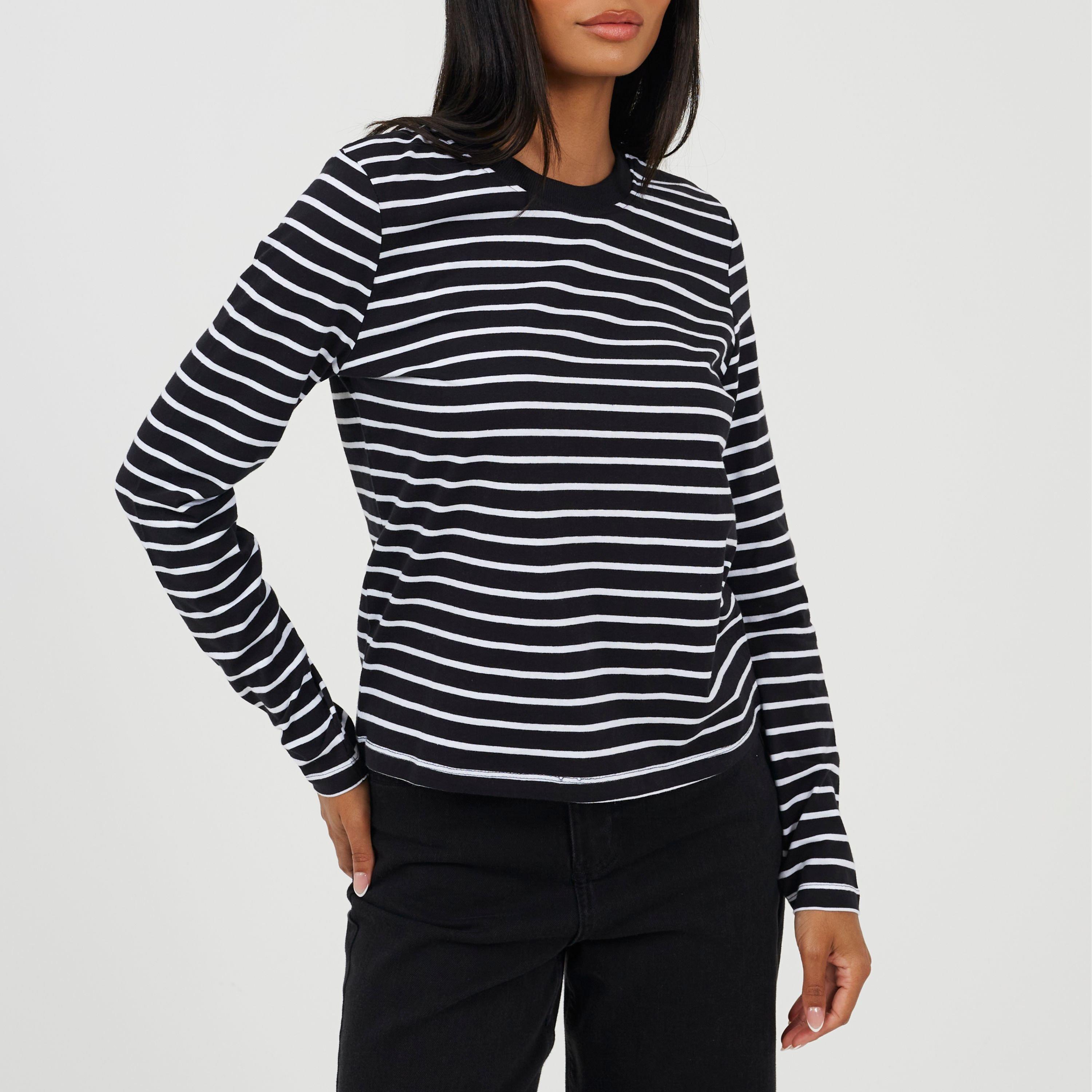 Тениска Womens Striped Long Sleeve with Contrast Collar