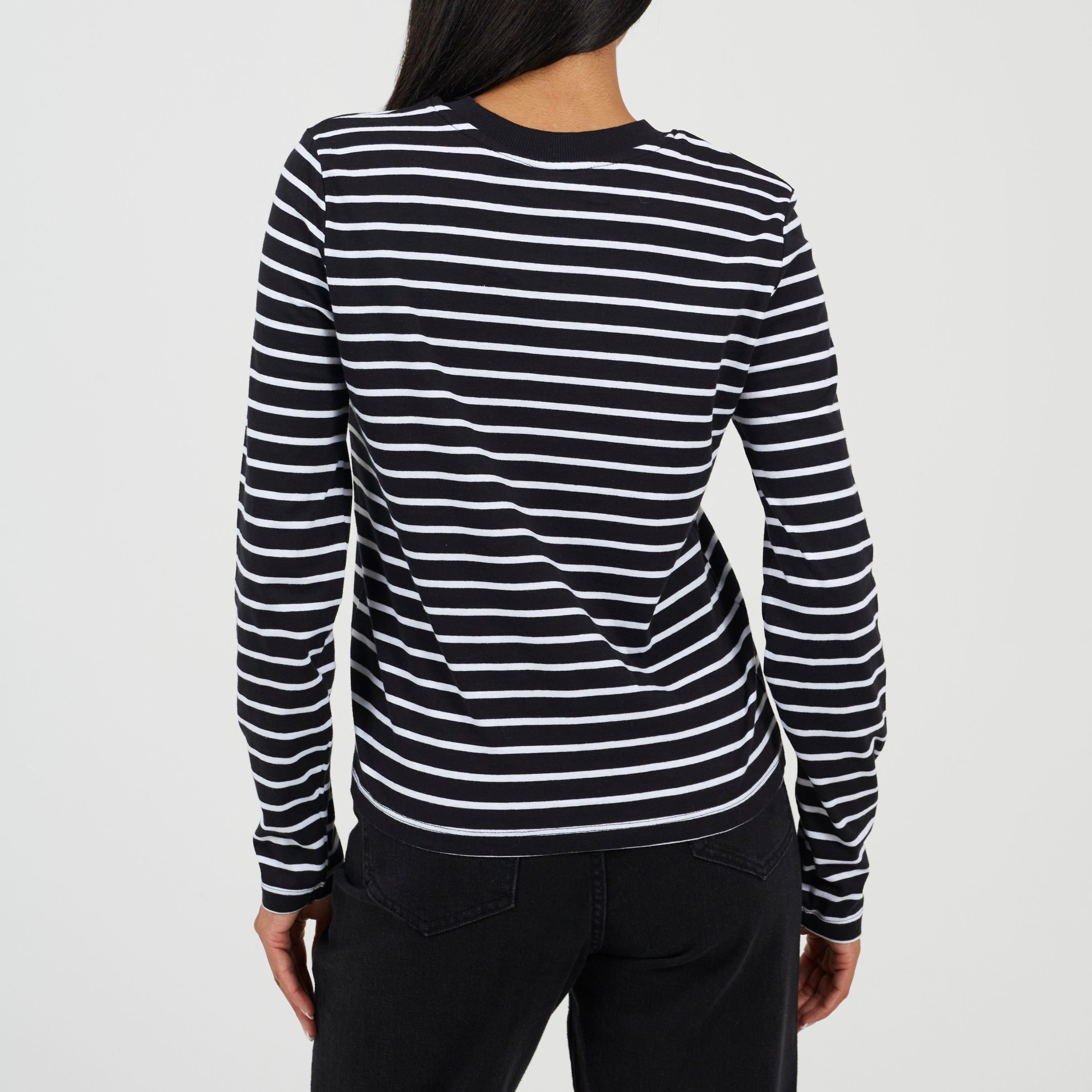 Blanc/Noir - Brave Soul - Womens Striped Long Sleeve T-Shirt with Contrast Collar - 2