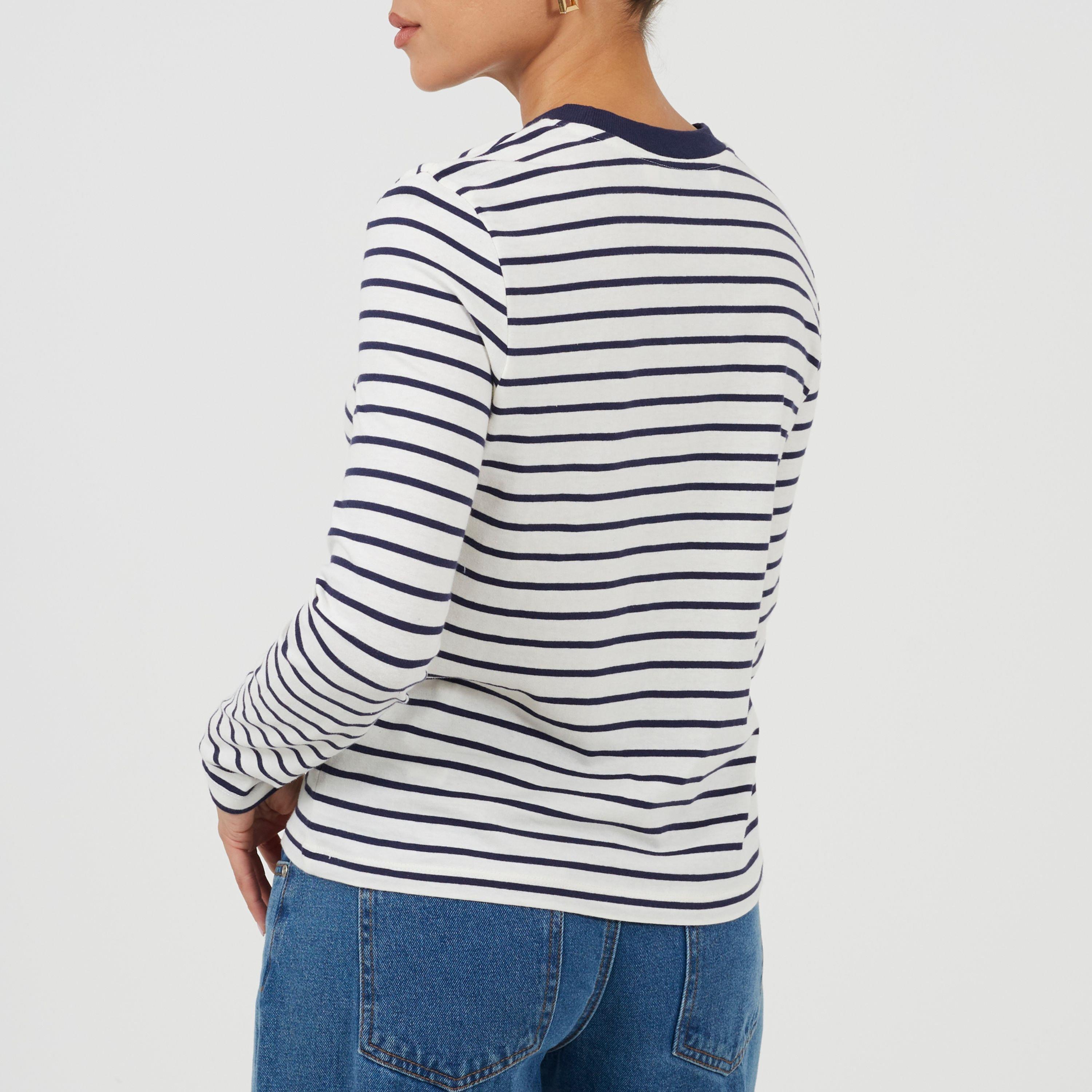 Navy/Cream - Brave Soul - Strpe Ls Tee Ld99 - 2