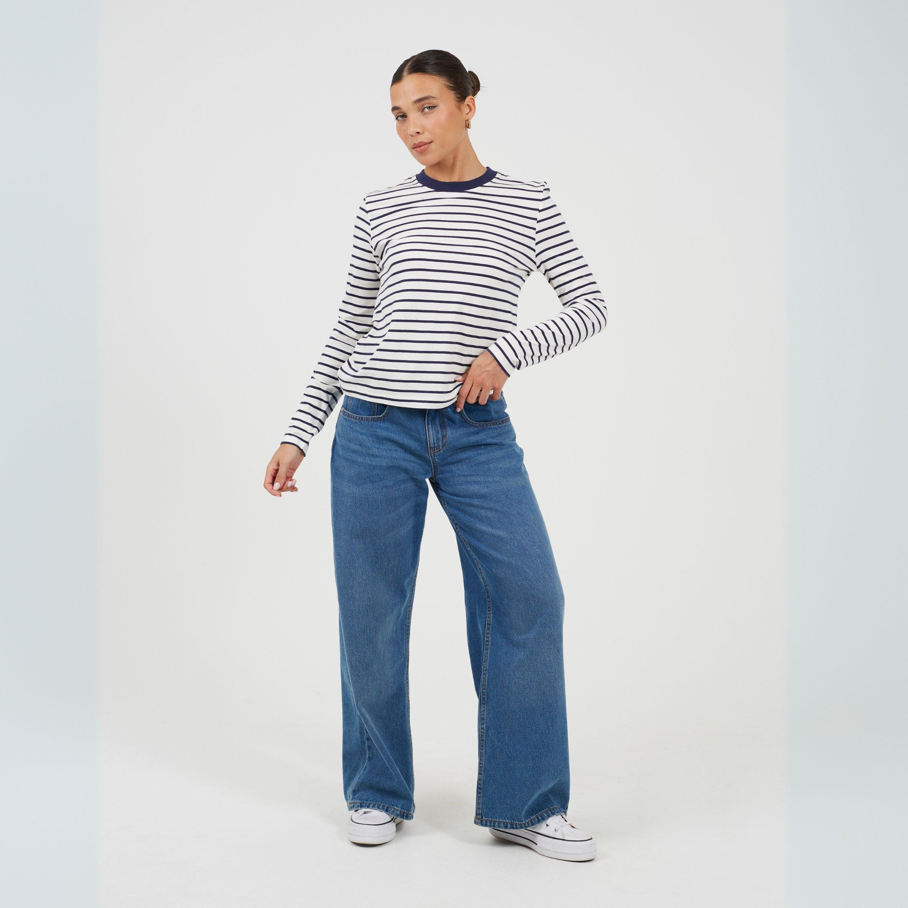 Navy/Cream - Brave Soul - Strpe Ls Tee Ld99 - 4