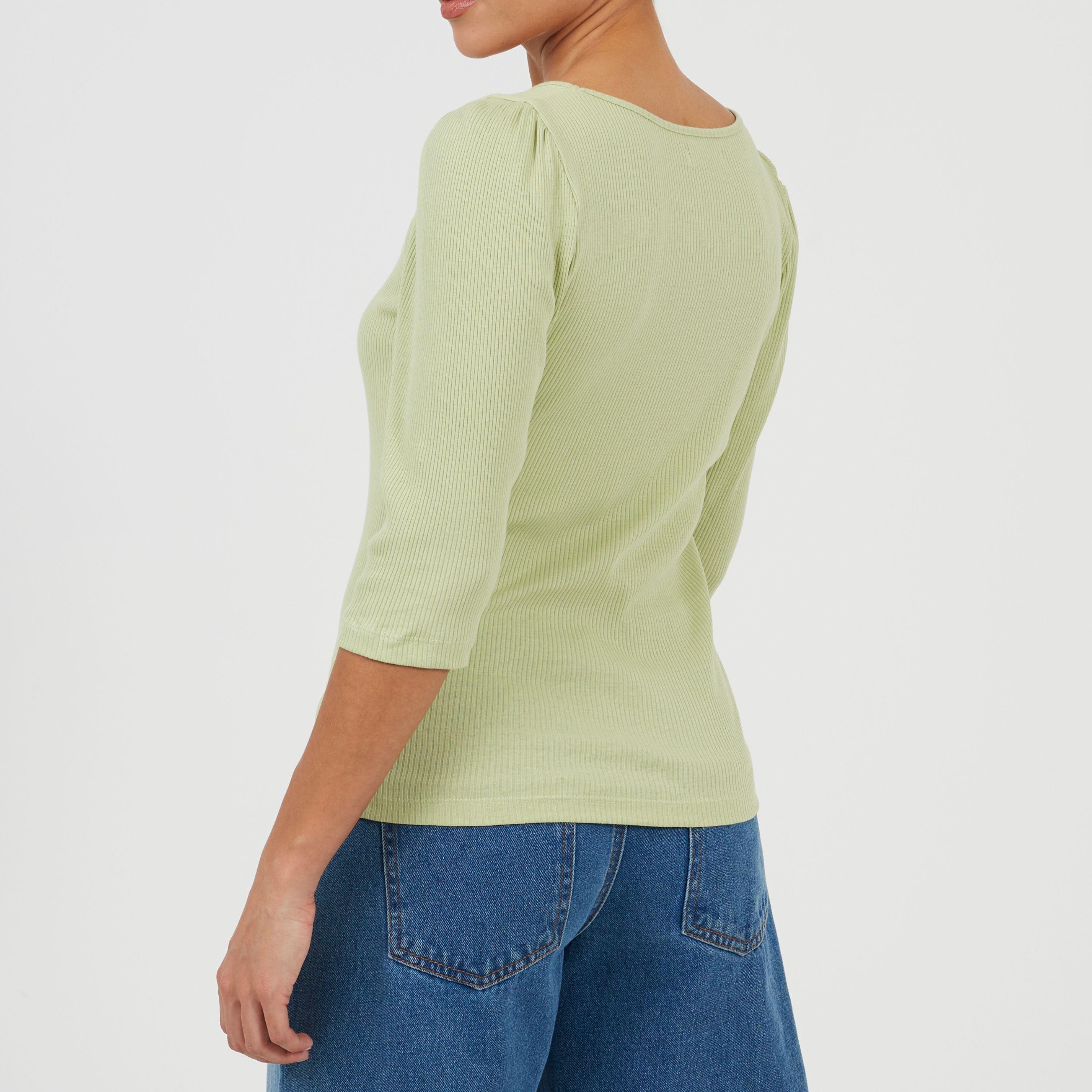 Sage - Brave Soul - Womens Puff Sleeve Square Neck Top - 2