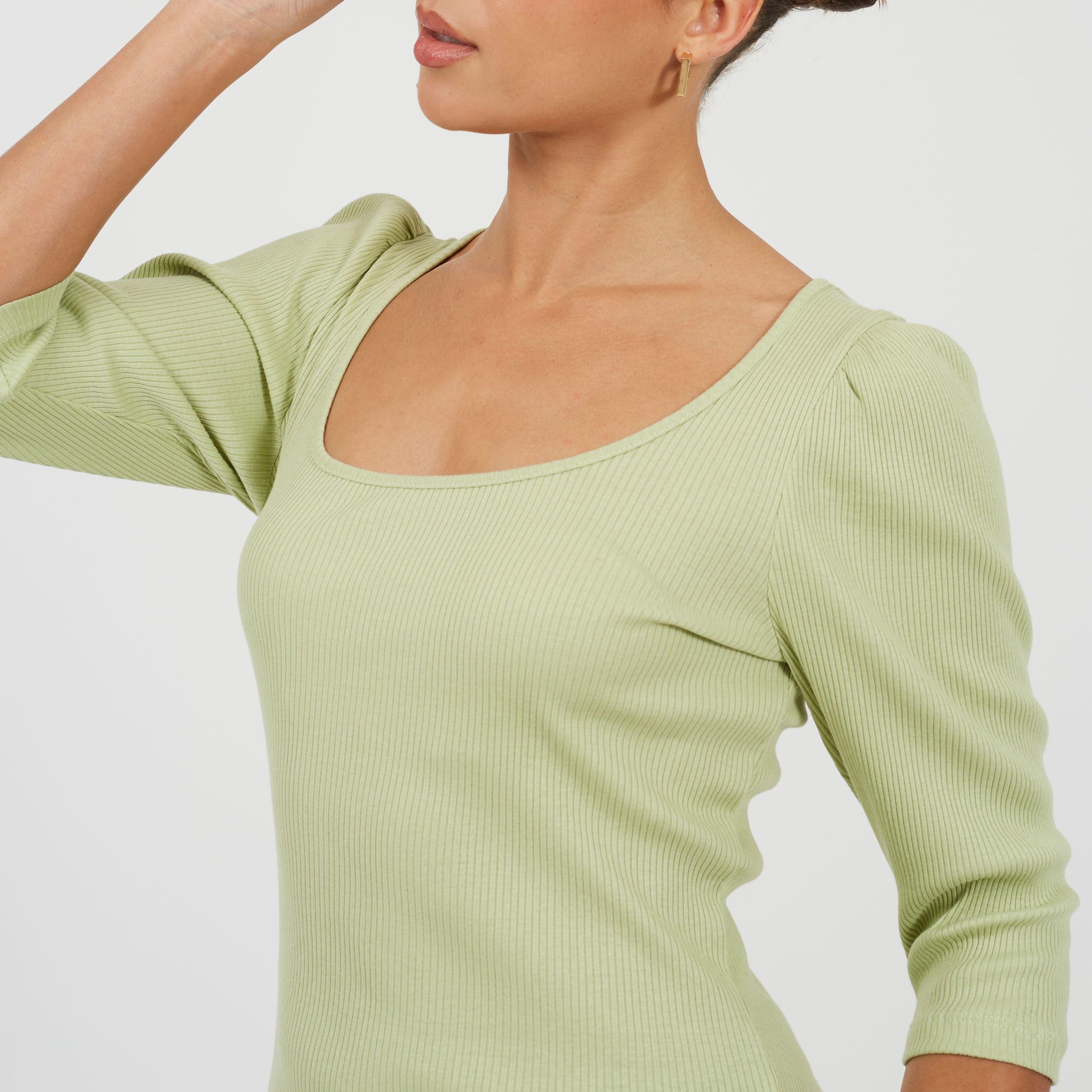 Sage - Brave Soul - Womens Puff Sleeve Square Neck Top - 3